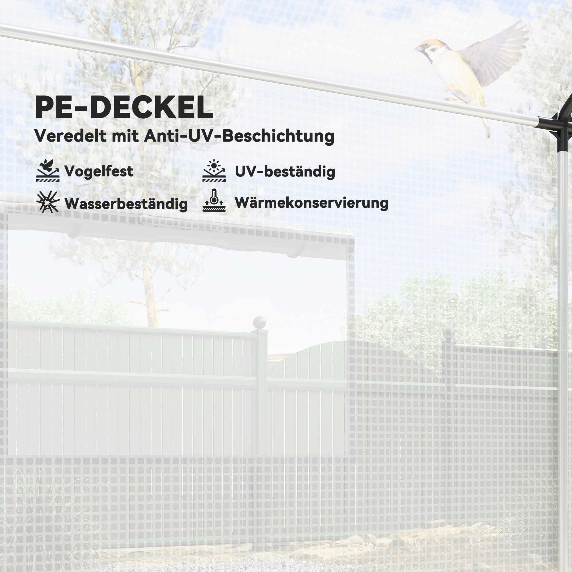 Gewächshaus, 3 x 2 x 2 m Foliengewächshaus mit 4 Mesh-Fenster, Reißverschlusstür, Moskitonetz UV-beständig