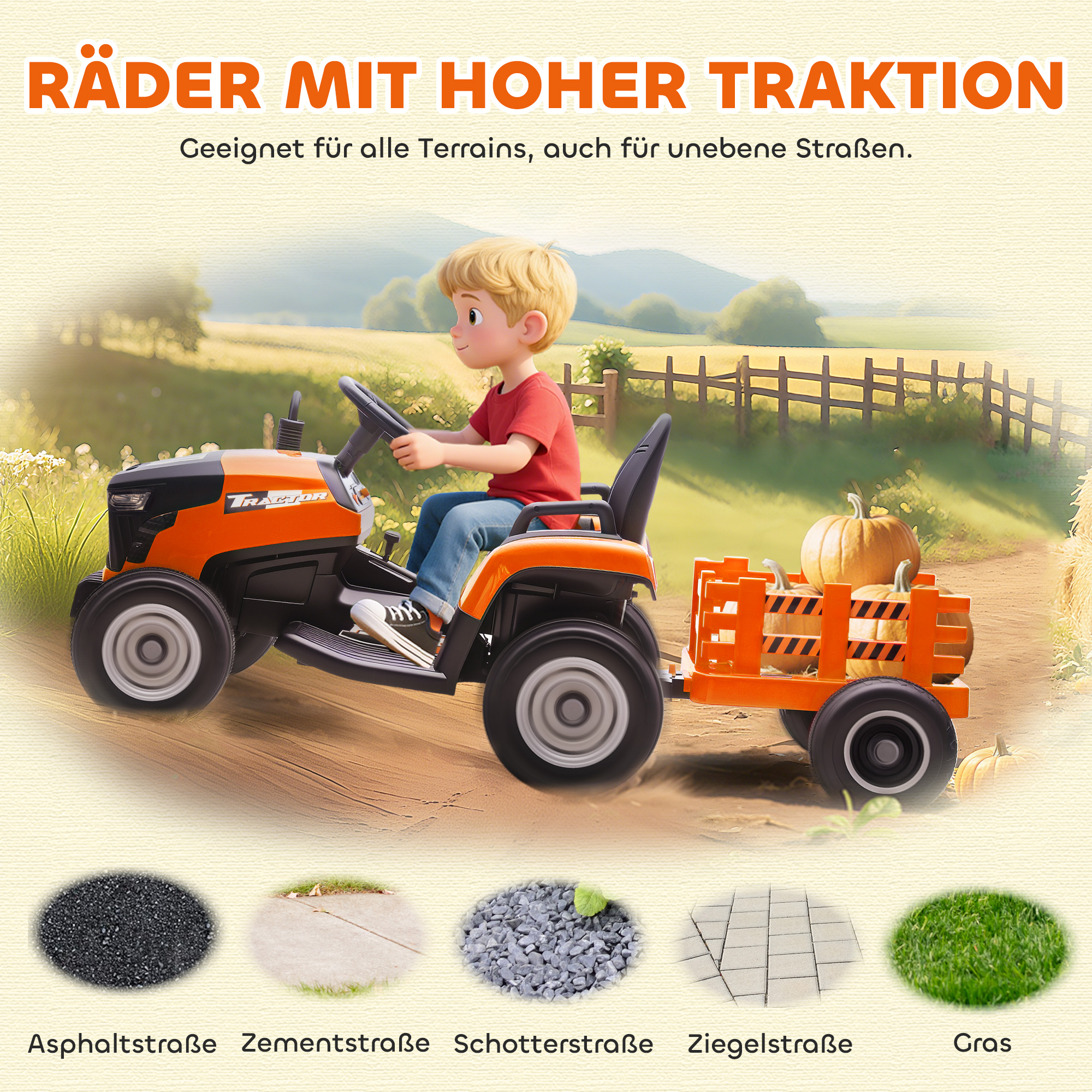 Kindertraktor, mit Fernbedienung, orange