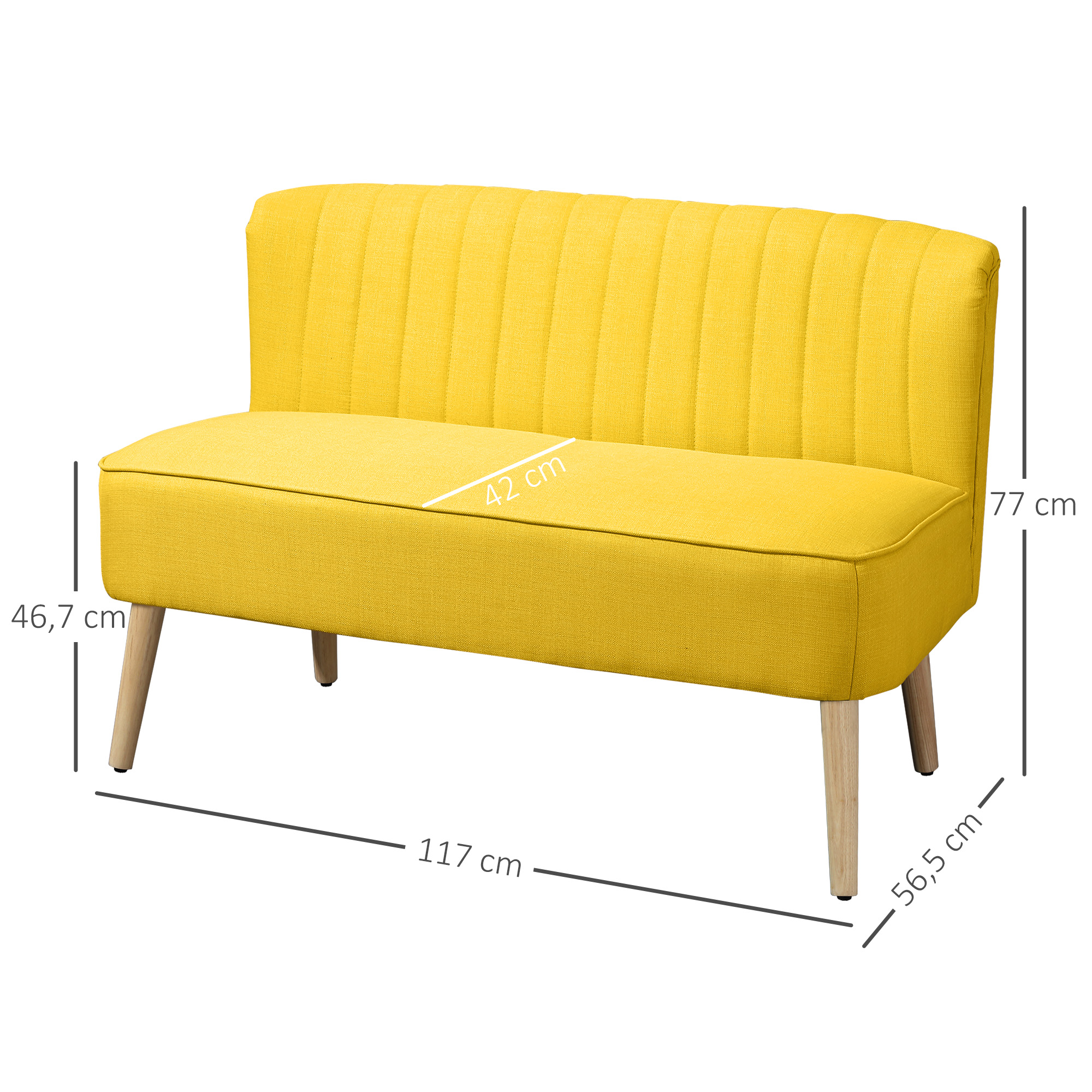 2-Sitzer Sofa, weiche Polsterung, pflegeleichter Bezug, bis 150 kg, 117 x 56,5 x 77 cm, Gelb