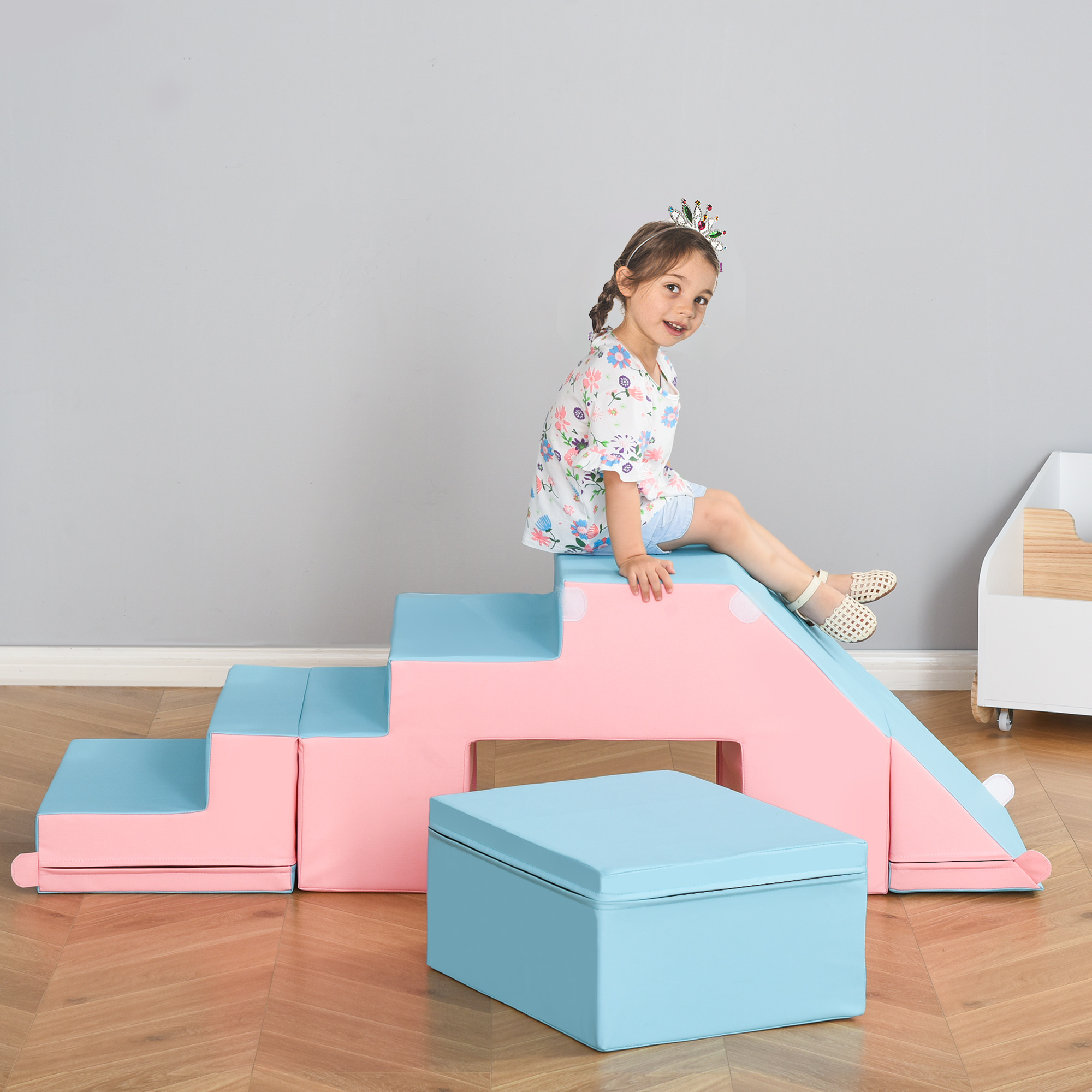 Kletter- und Rutschspielzeug für Kinder, fördert Motorik, Kunstleder, EPE-Schaum, 86x49x47 cm, Rosa+Blau