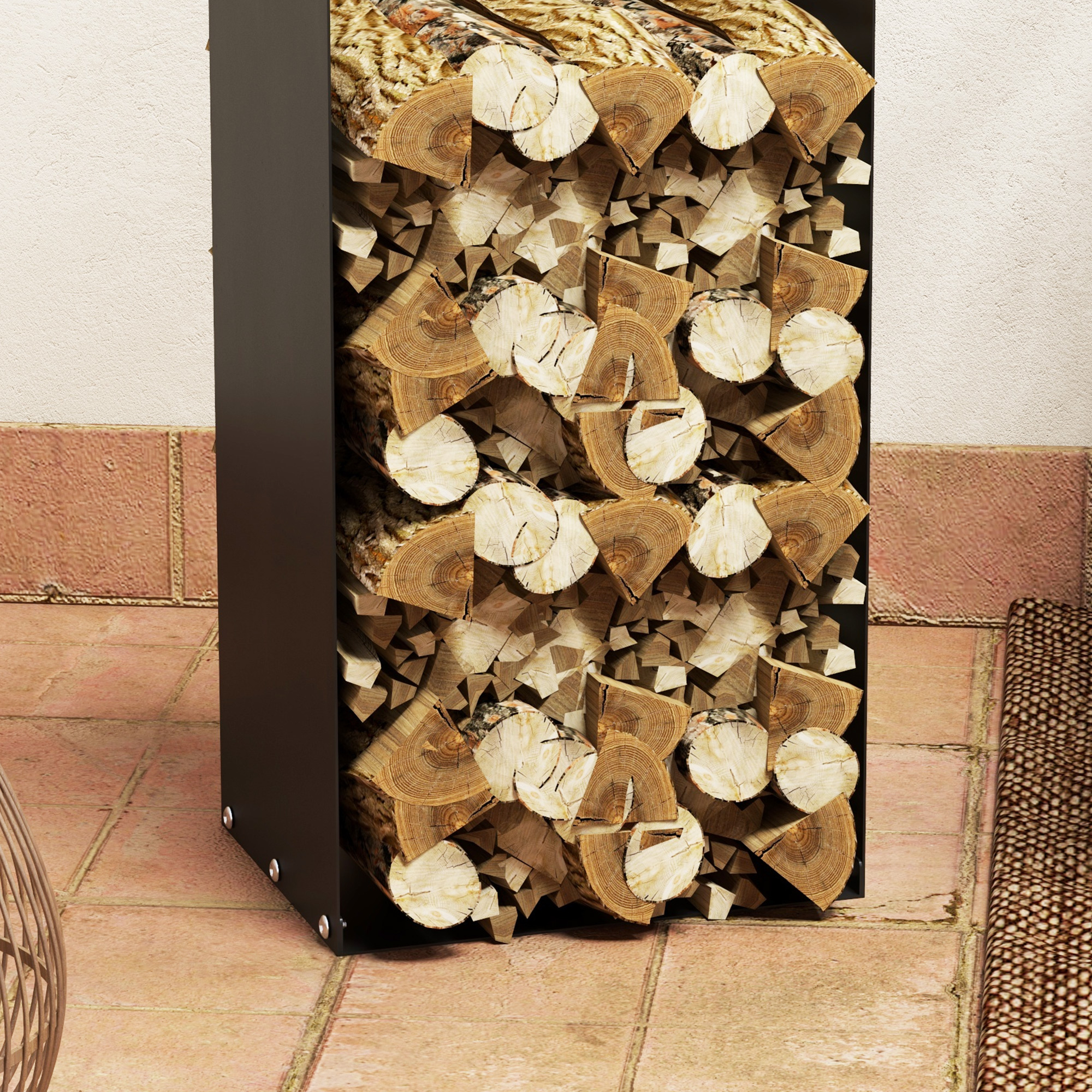 Feuerholzgestell, 2 Tragegriffe, Stahlrahmen, bis 30kg, 37x30x90cm, Schwarz