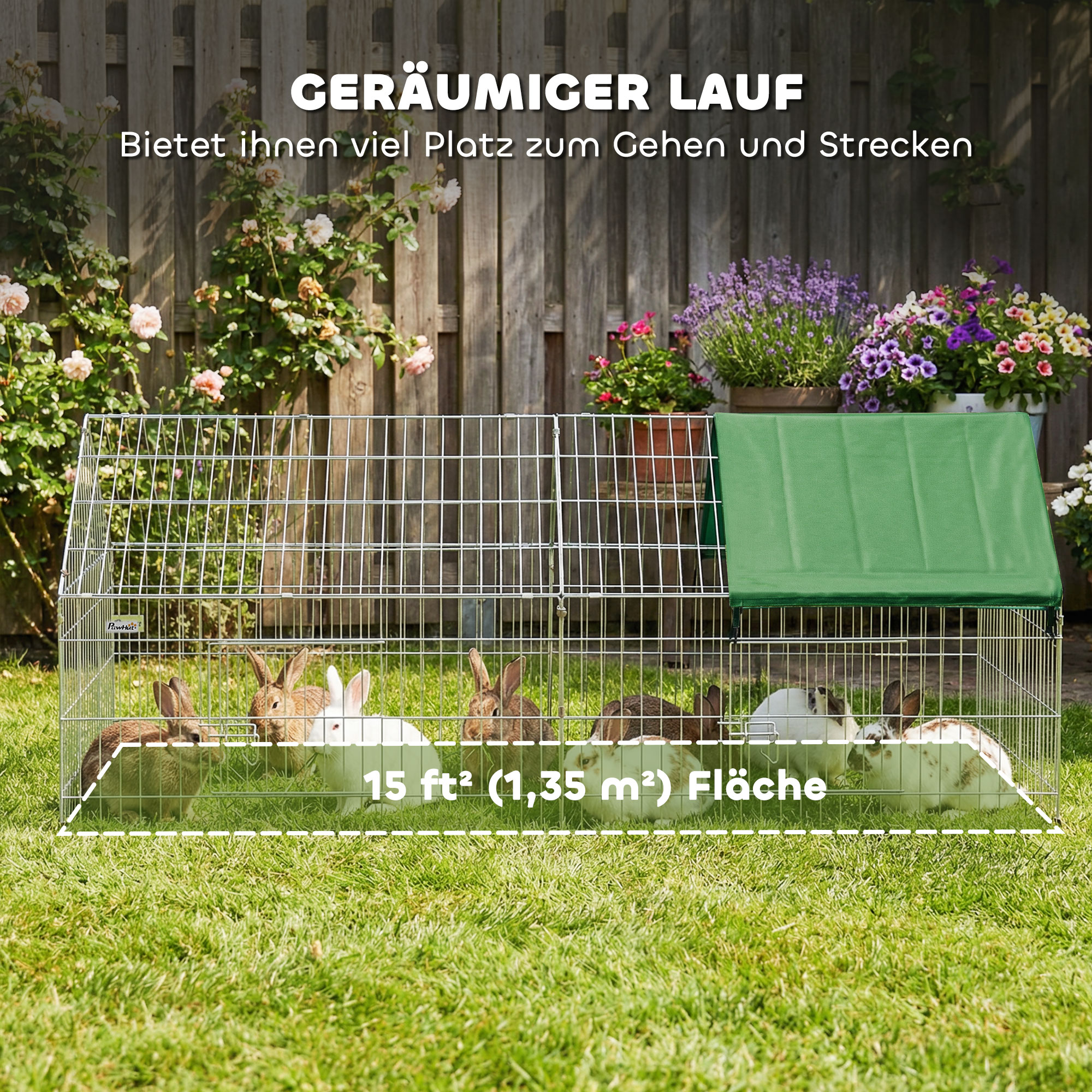 Kleintierstall Kaninchenstall mit Spitzdach abschließbare Türen Schutzabdeckung für Kleintiere 180 x 75 x 75 cm Grün