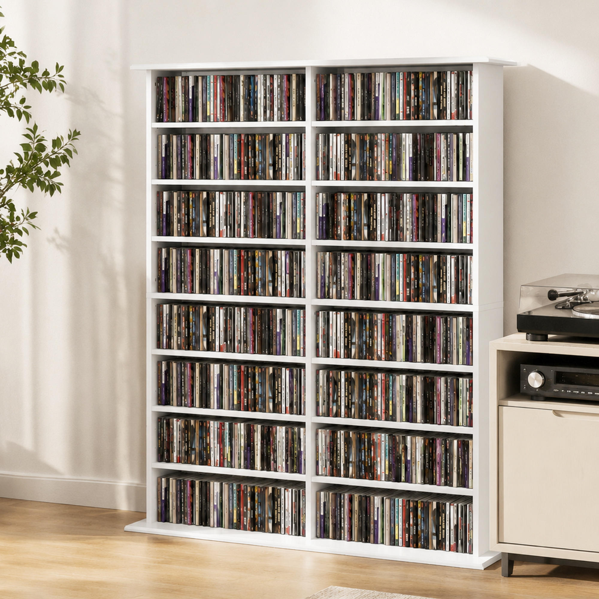 Medienregal, 8 Ebenen, DVD-Regal mit 12 verstellbaren Böden, 16 Fächer, für 720 CDs, Weiß