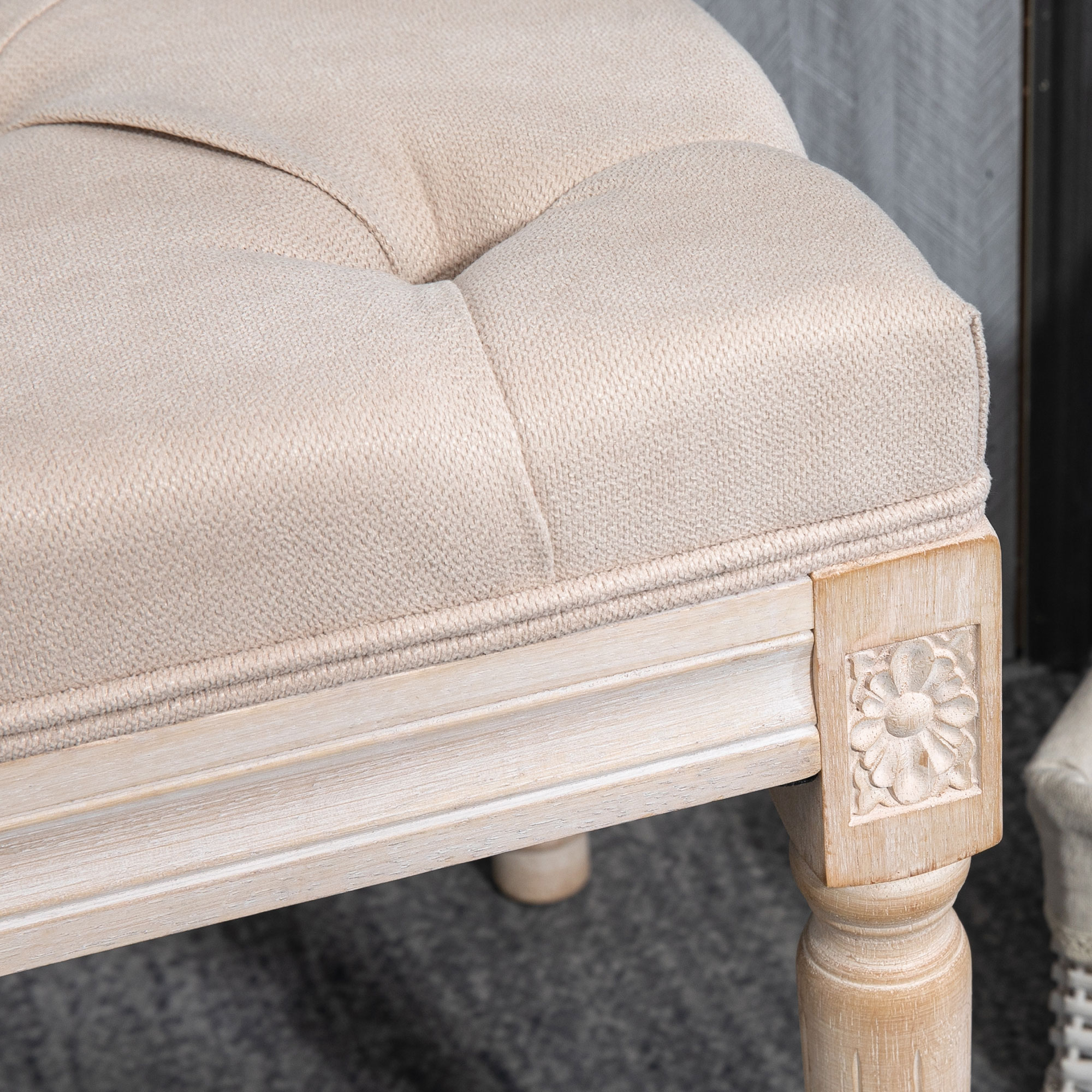 Sitzbank Vintagedesign Vintagebank, Knopfheftung, gedrechselte Beine, Shabby Chic, Creme