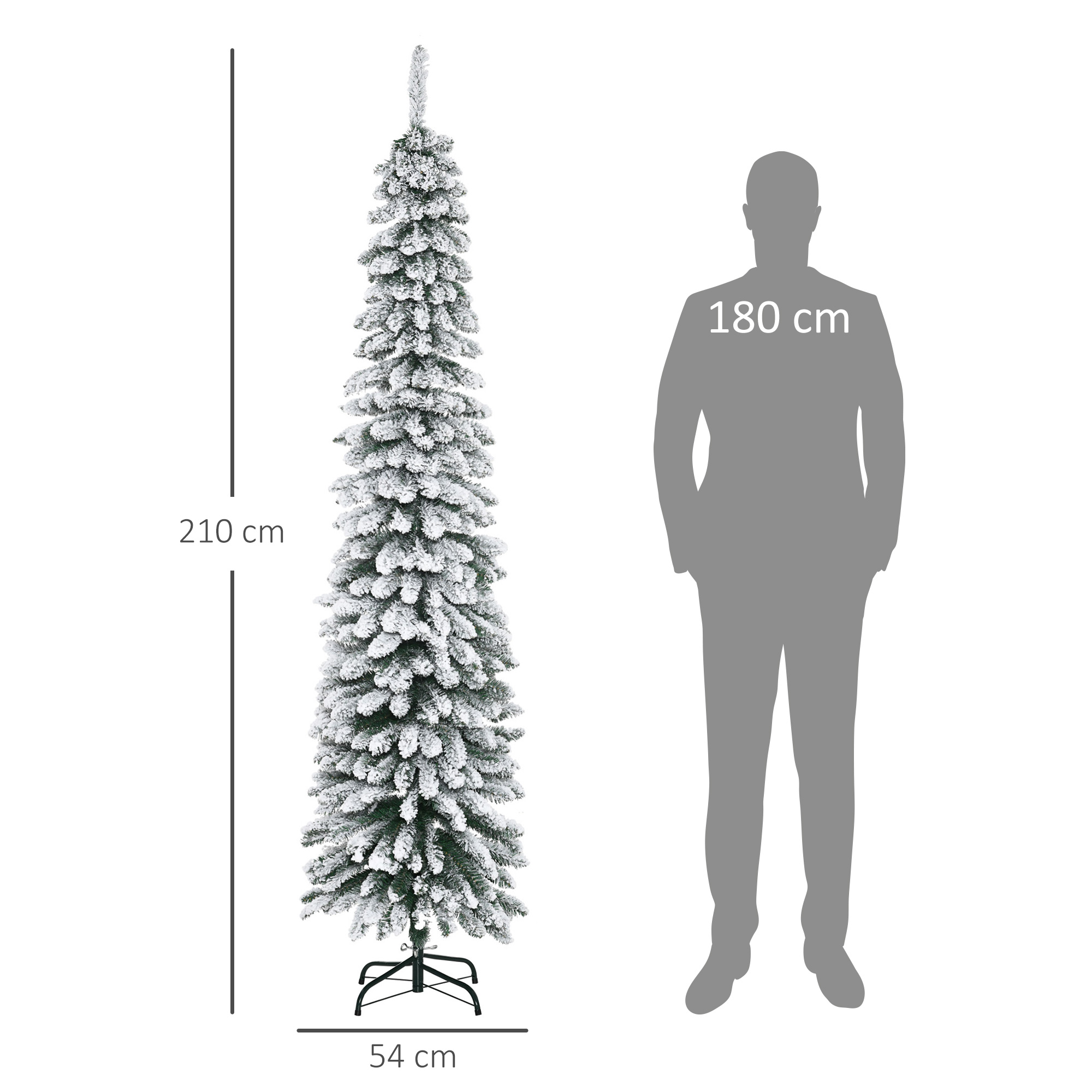 Künstlicher Weihnachtsbaum, schneebedeckt, schmales Design, feuerfest, 210 cm, Grün/Weiß