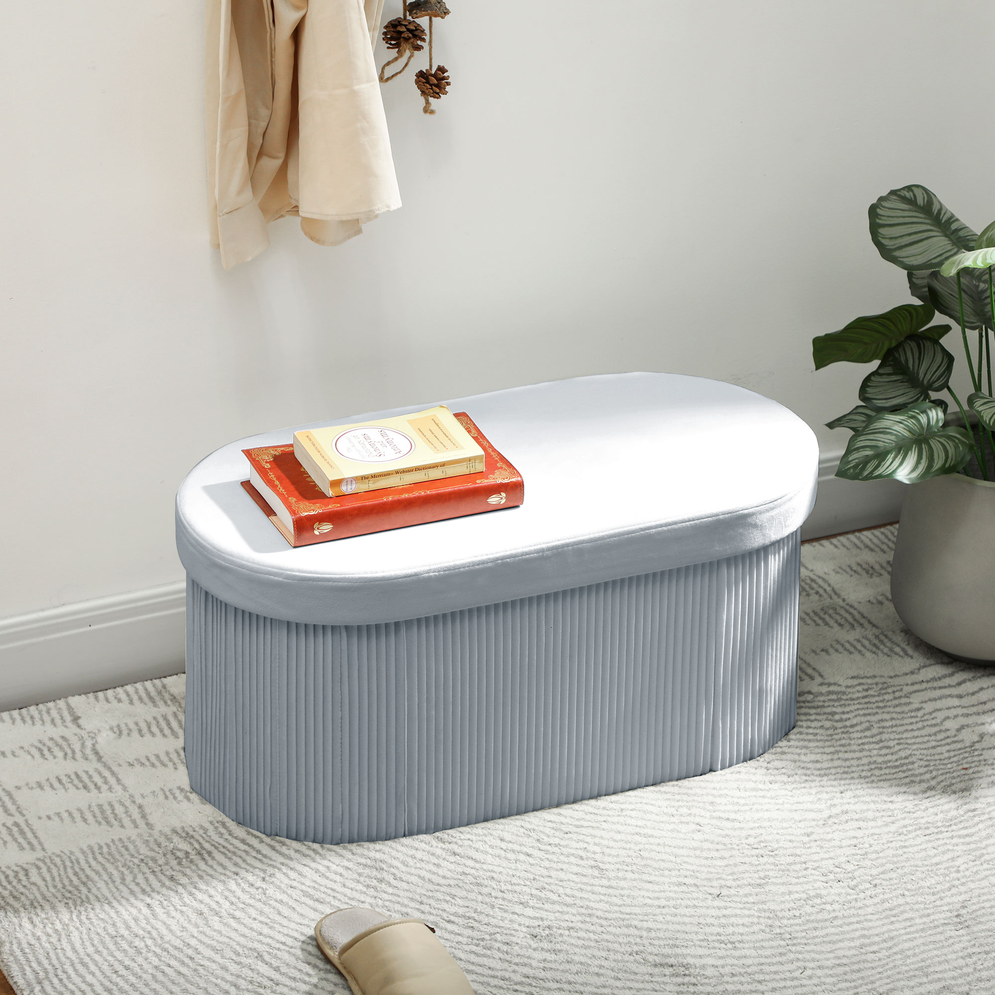 Sitzbank mit Stauraum Klappbar Polsterbank mit Samt-Optik für Wohnzimmer 76 x 38 x 35 cm Dunkelgrau
