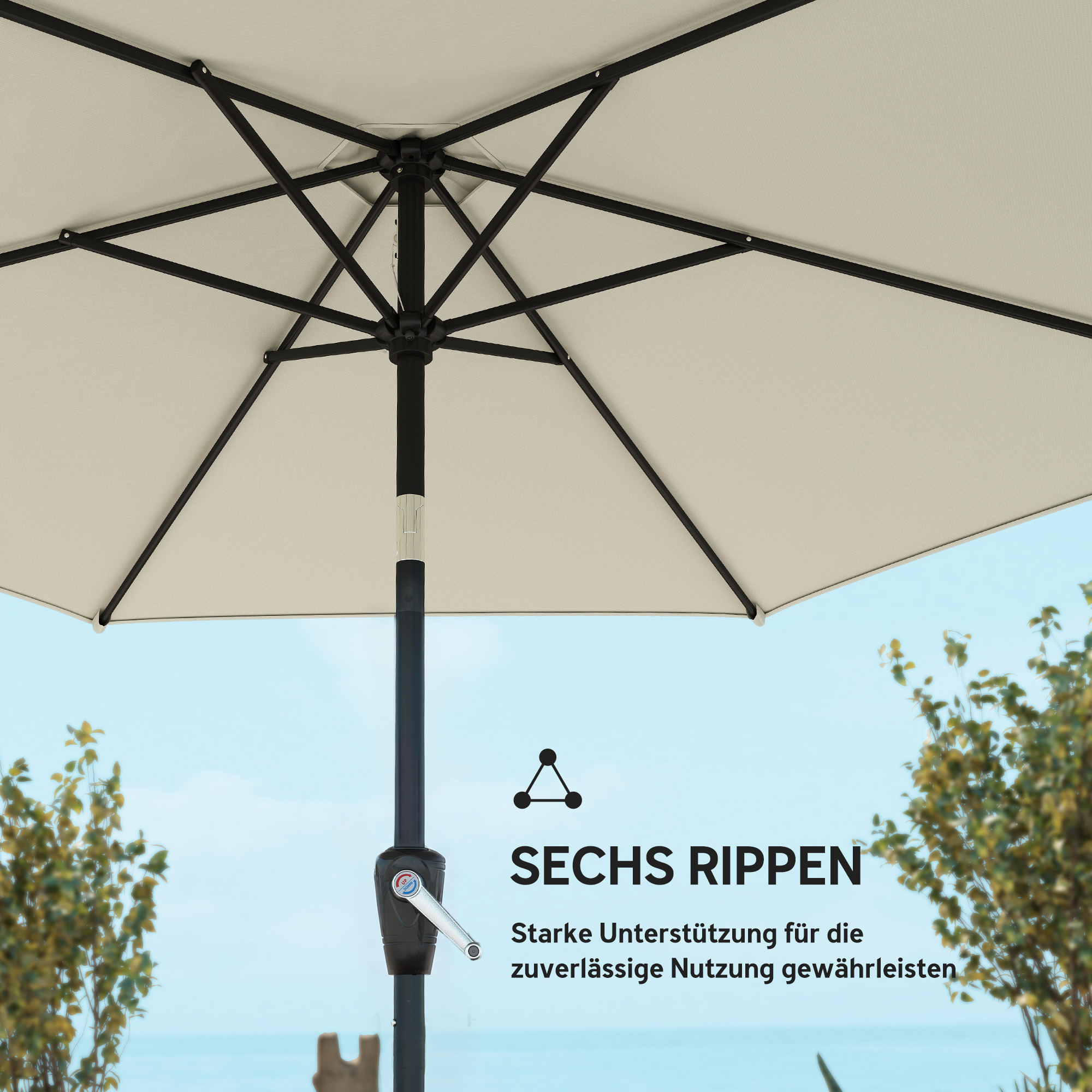Sonnenschirm 270 cm knickbar Balkonschirm mit Kurbel UV 50+ Gartenschirm Cremeweiß