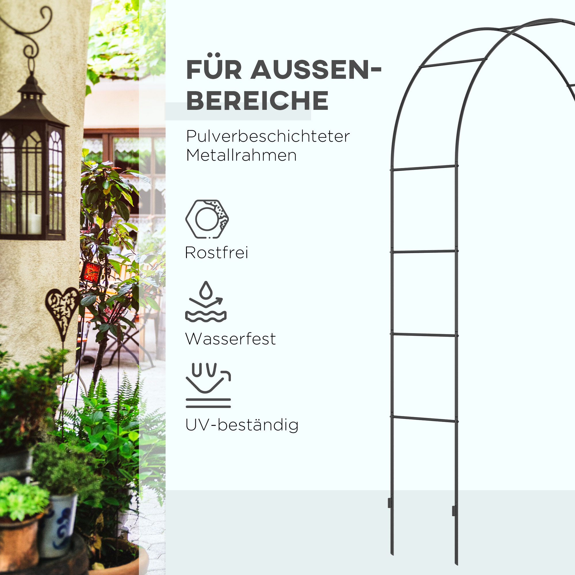 Gartenbogen, Rosenbogen, Rankbogen, Rosenspalier Metall, schwarz, 1,40 x 0,40 x 2,40 m