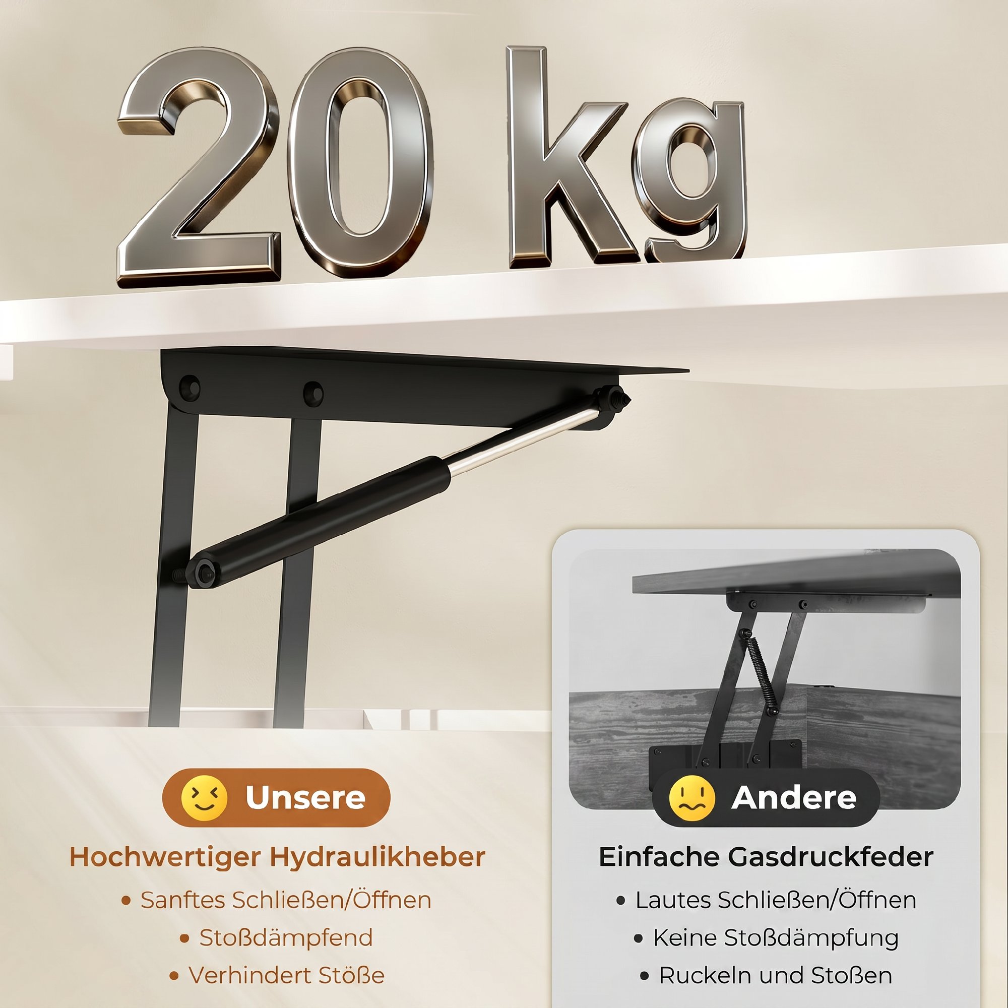 Couchtisch Höhenverstellbar Wohnzimmertisch mit Verstecktem Stauraum für Wohnzimmer, 50 x 100 cm, Weiß
