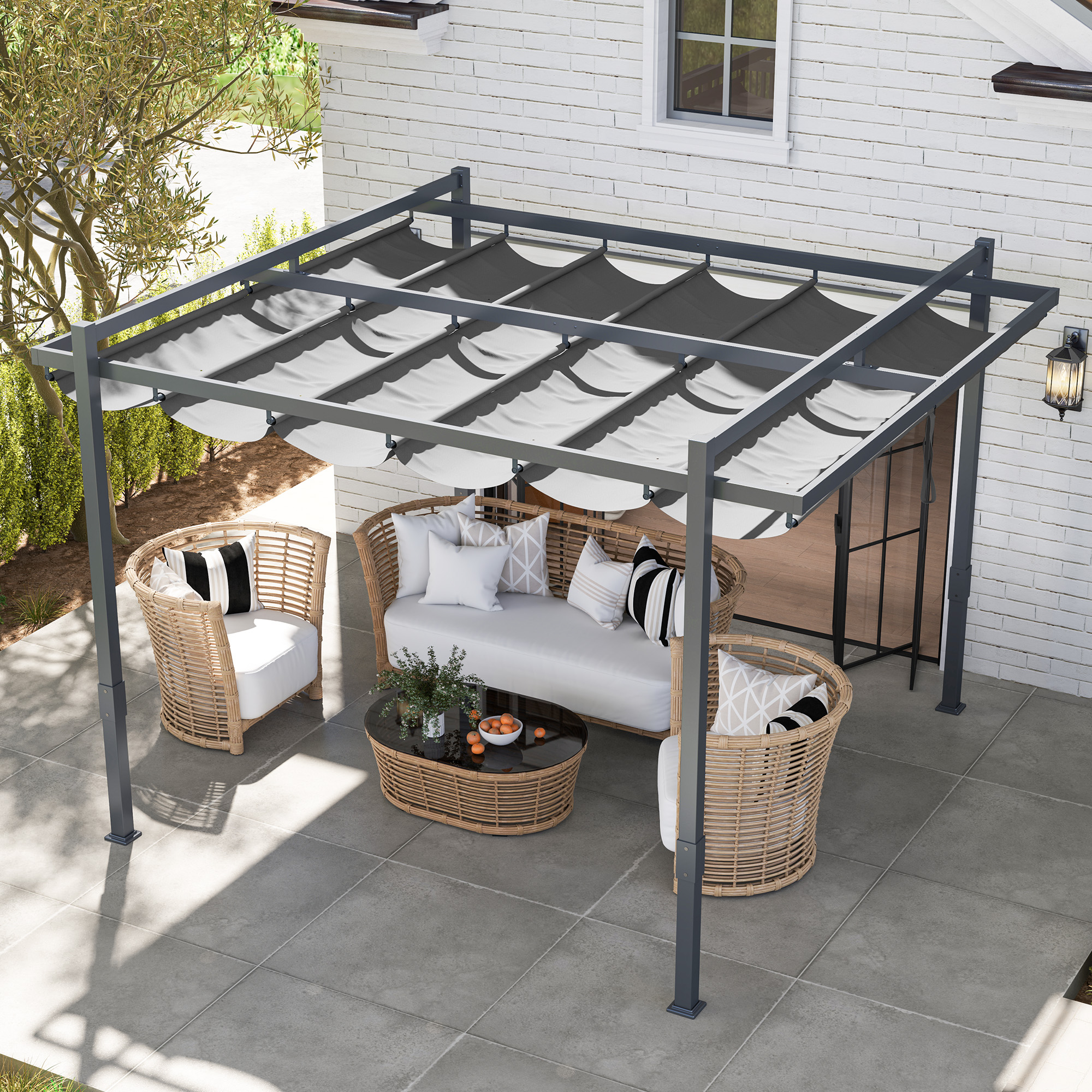Pergola Pavillon ca. 3,5x3m Aluminium Stabil winterfest Sonnenschutz mit verstellbares Schiebedach Grau