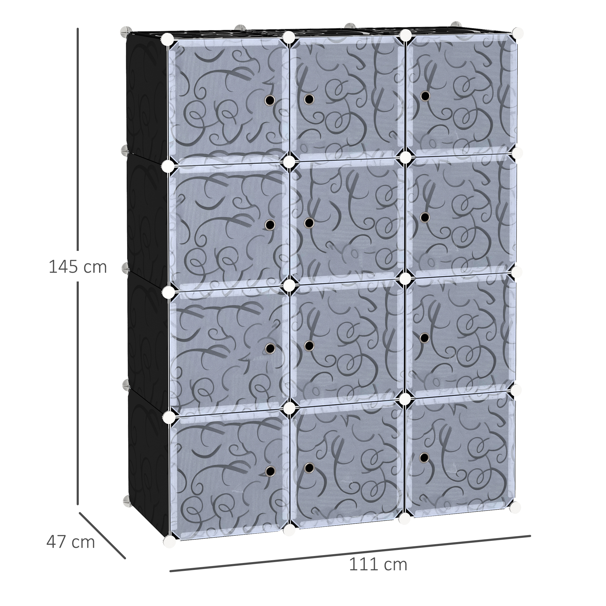 DIY Kleiderschrank Regalsystem mit 2 große und 9 kleinen Würfeln DIY-Würfelregal, Schuhregal, Aufbewahrungsregal für Büchern Spielzeug Schwarz 111 x 47 x 145 cm