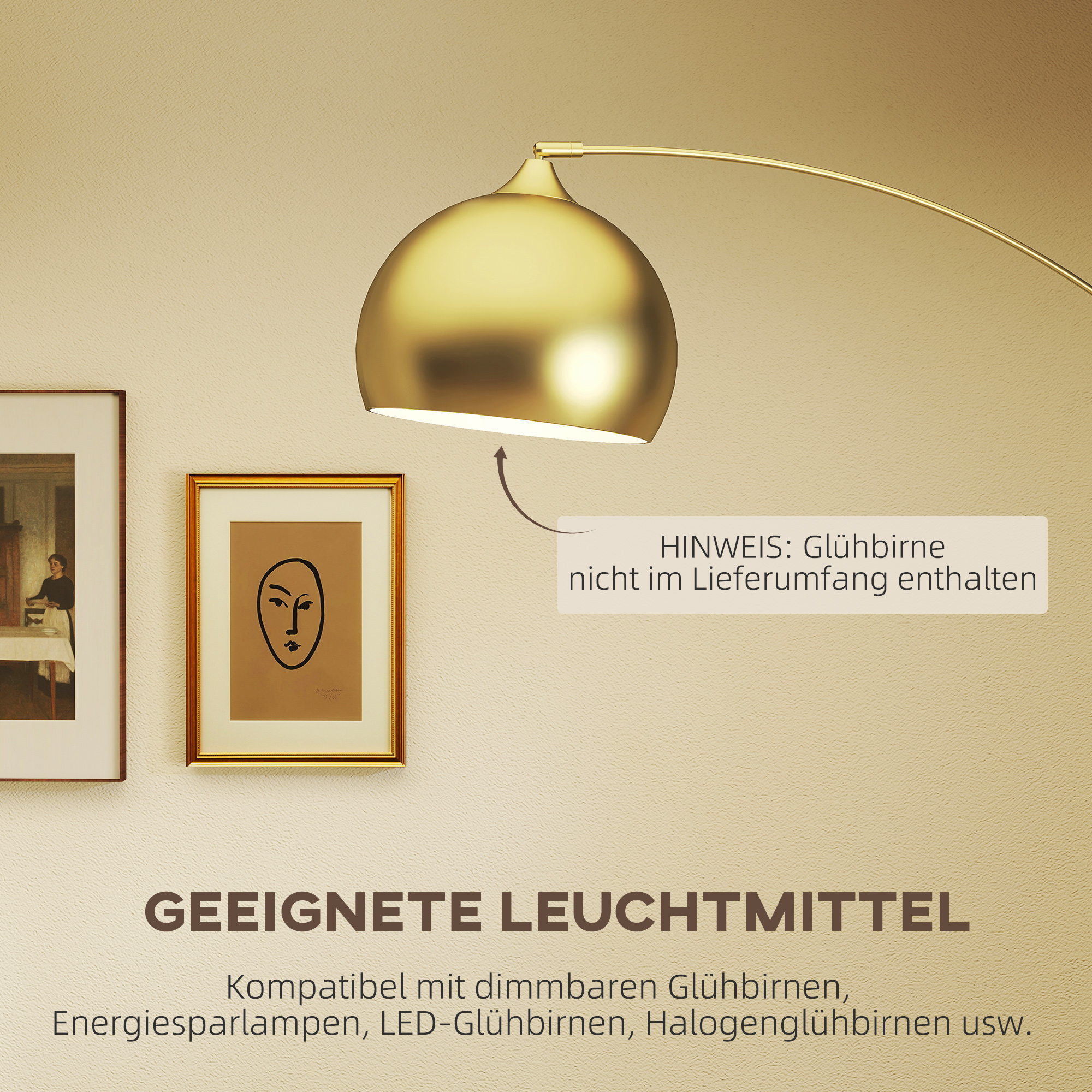 Bogenleuchte, Stehlampe, höhenverstellbar, Fußschalter, Sockel in Marmoroptik, 170-180cm, Gold/Schwarz