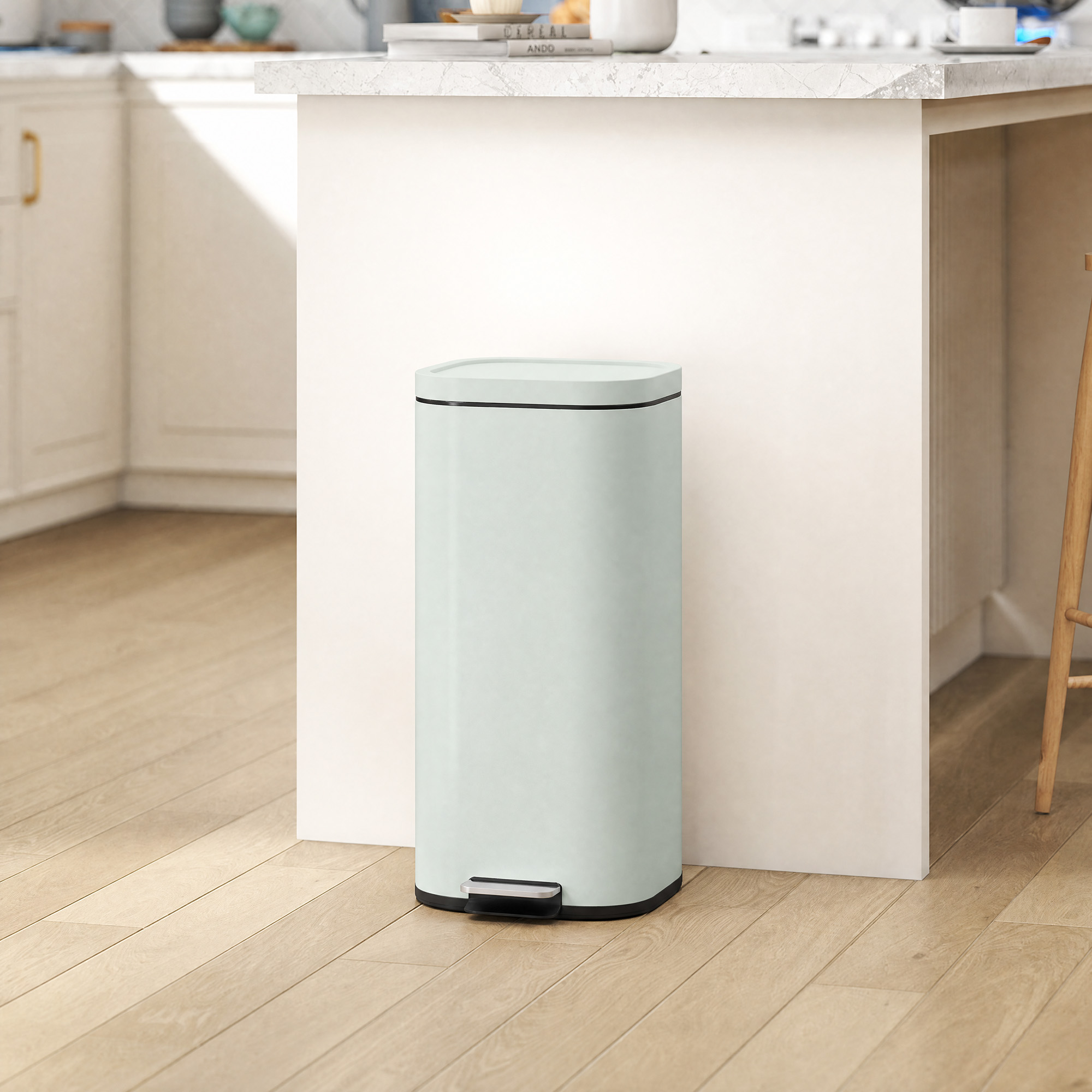 30L Küchenmülleimer Pedaleimer mit Deckel, Soft-Close- und Offenhalte-Funktion für Küche, Zuhause