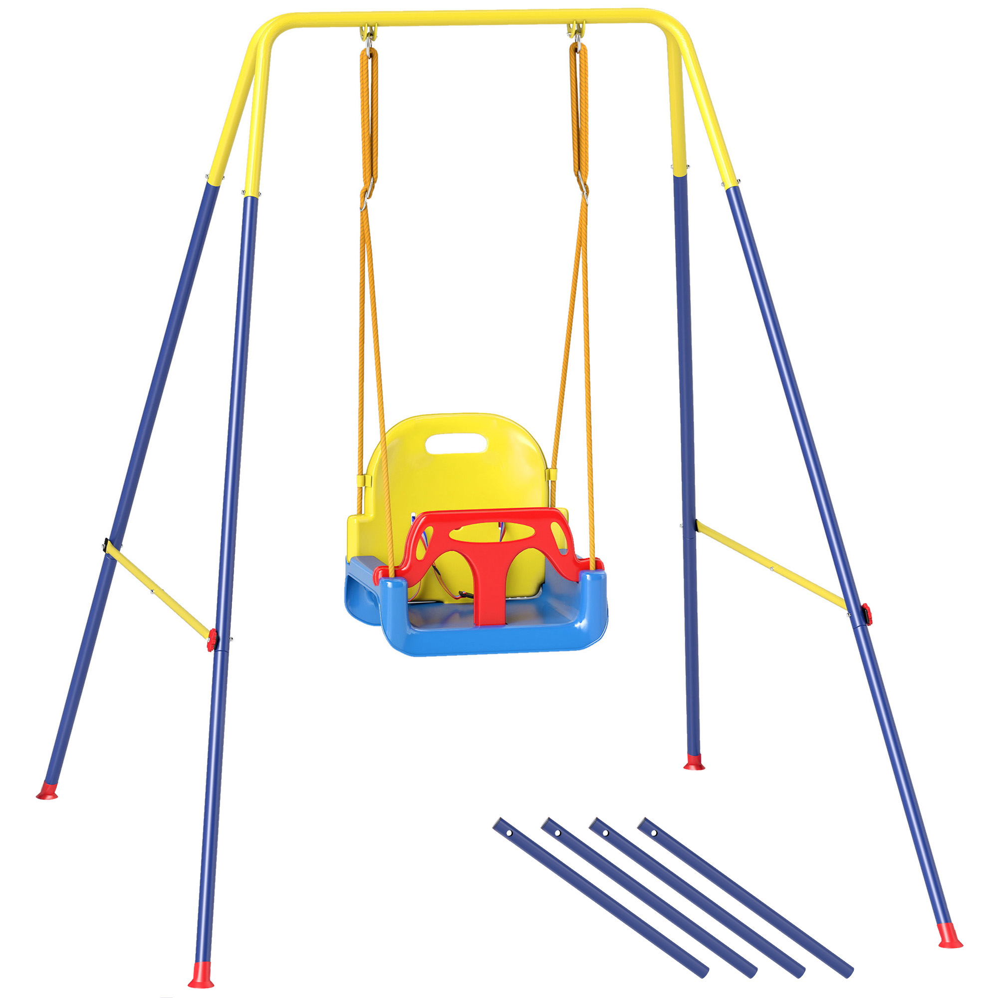 Babyschaukel 3 in 1 Kinderschaukel verstellbar Schaukelsitz mit Rückenlehne, Anschnallgurt, 128 x 155 x 157 cm Blau