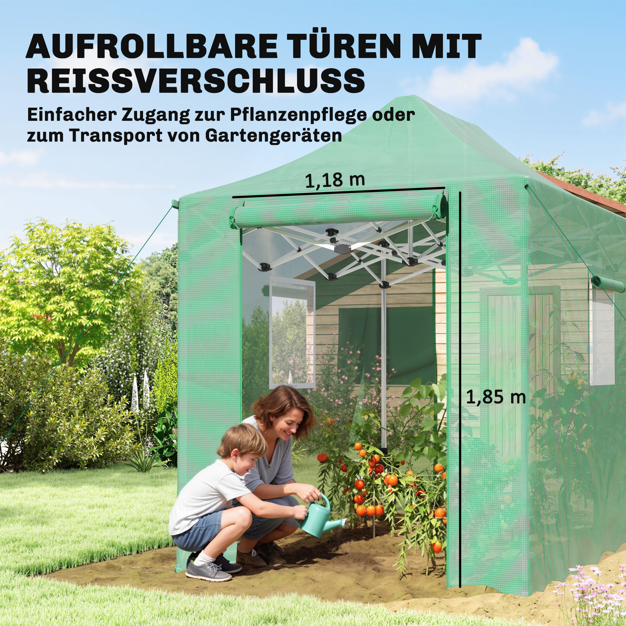 Pop Up Gewächshaus ca. 200x300x270 cm Faltbar Foliengewächshaus mit Satteldach Reißverschlusstüren und -fenstern
