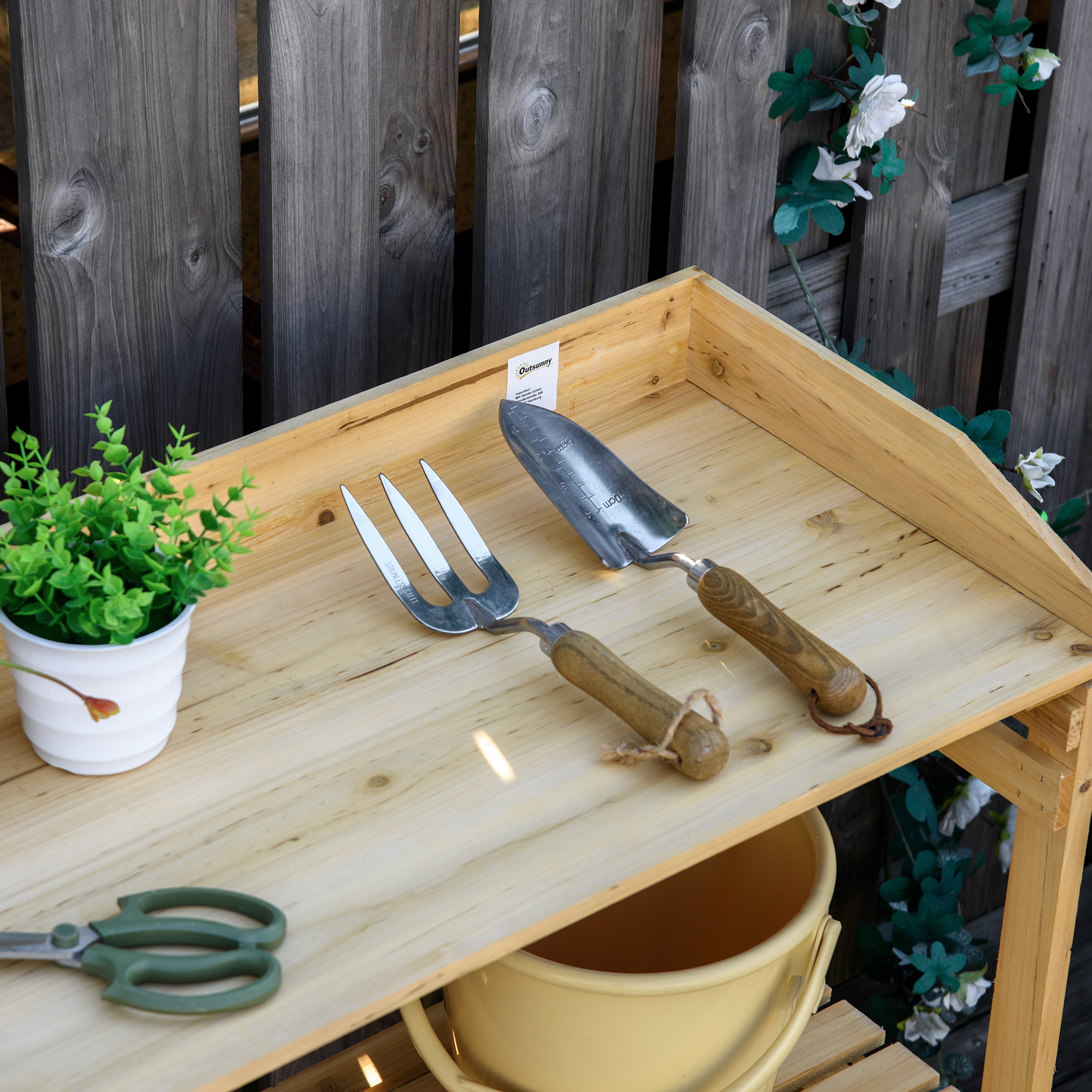 Pflanztisch mit Ablagefläche Blumentisch Gärtnertisch Garten Holz Hellbraun 80 x 40 x 84 cm