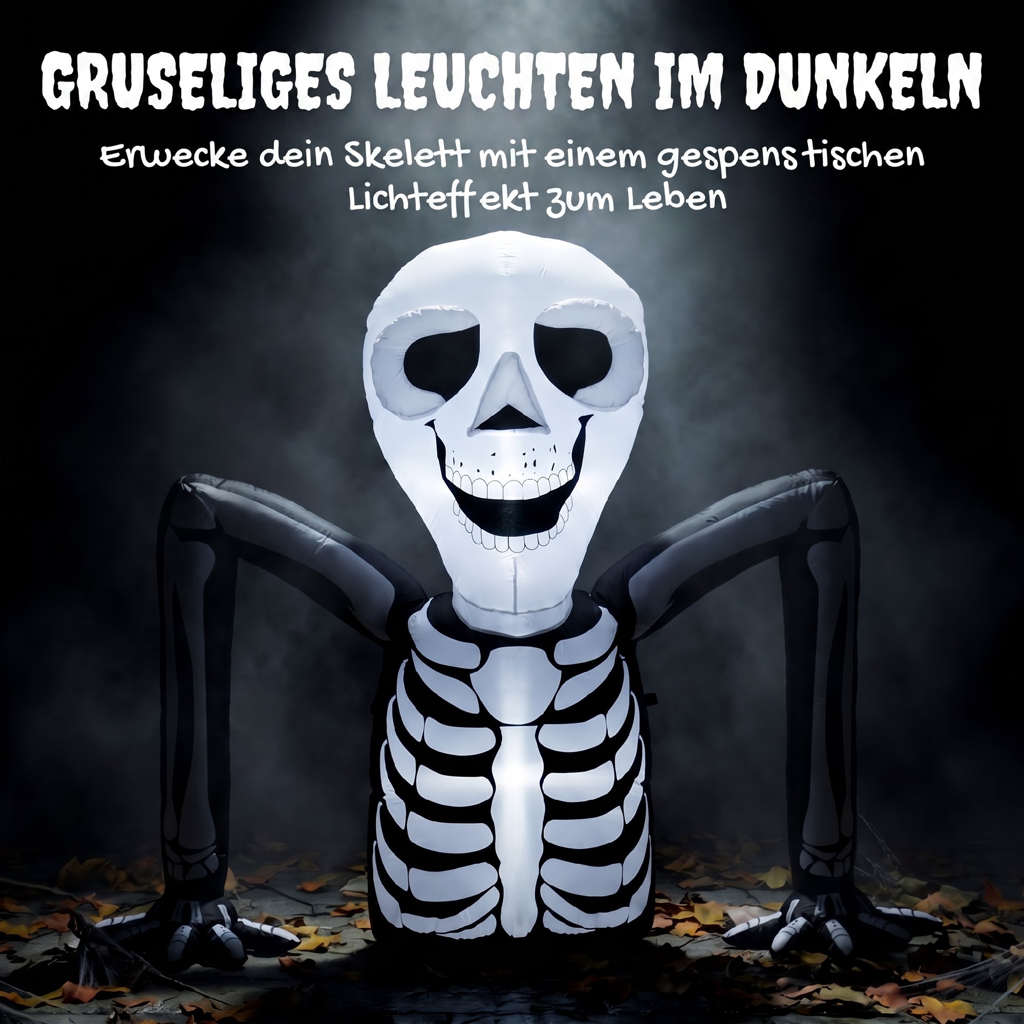 aufblasbares Halloween-Skelett, aus dem Boden kriechend, mit LED-Lichtern, gruselige Deko für Innen- und Außenbereich