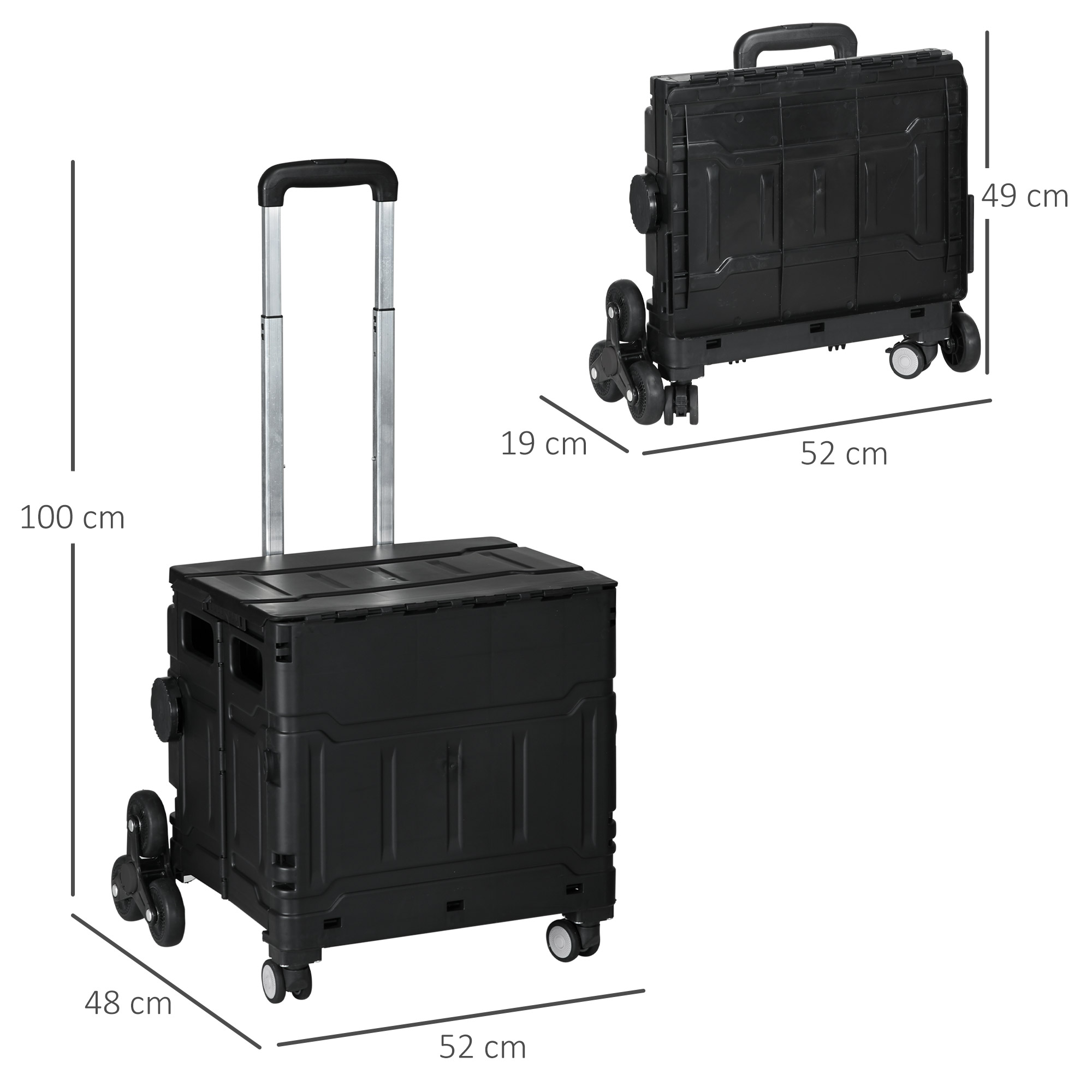 Einkaufswagen Einkaufstrolley, Treppensteiger,  klappbar, Teleskopgriff, bis max. 65 Kilo belastbar, Schwarz