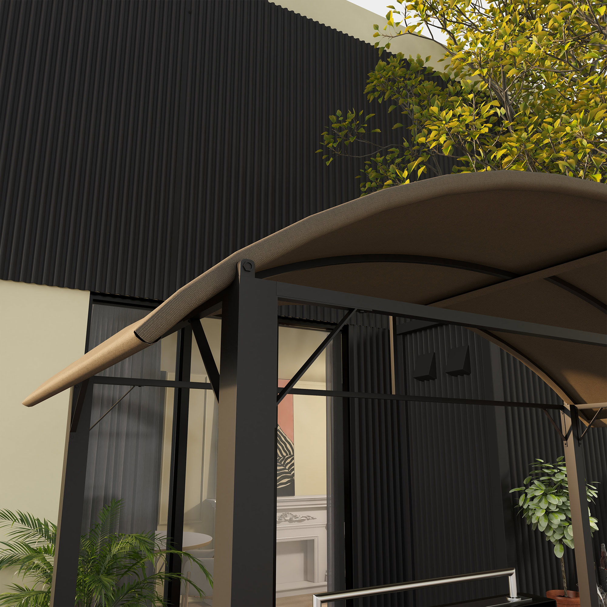 Grillpavillon, 2 Seitenablagen, Haken, Stahlrahmen, 1,1 x 2,3m, Khaki