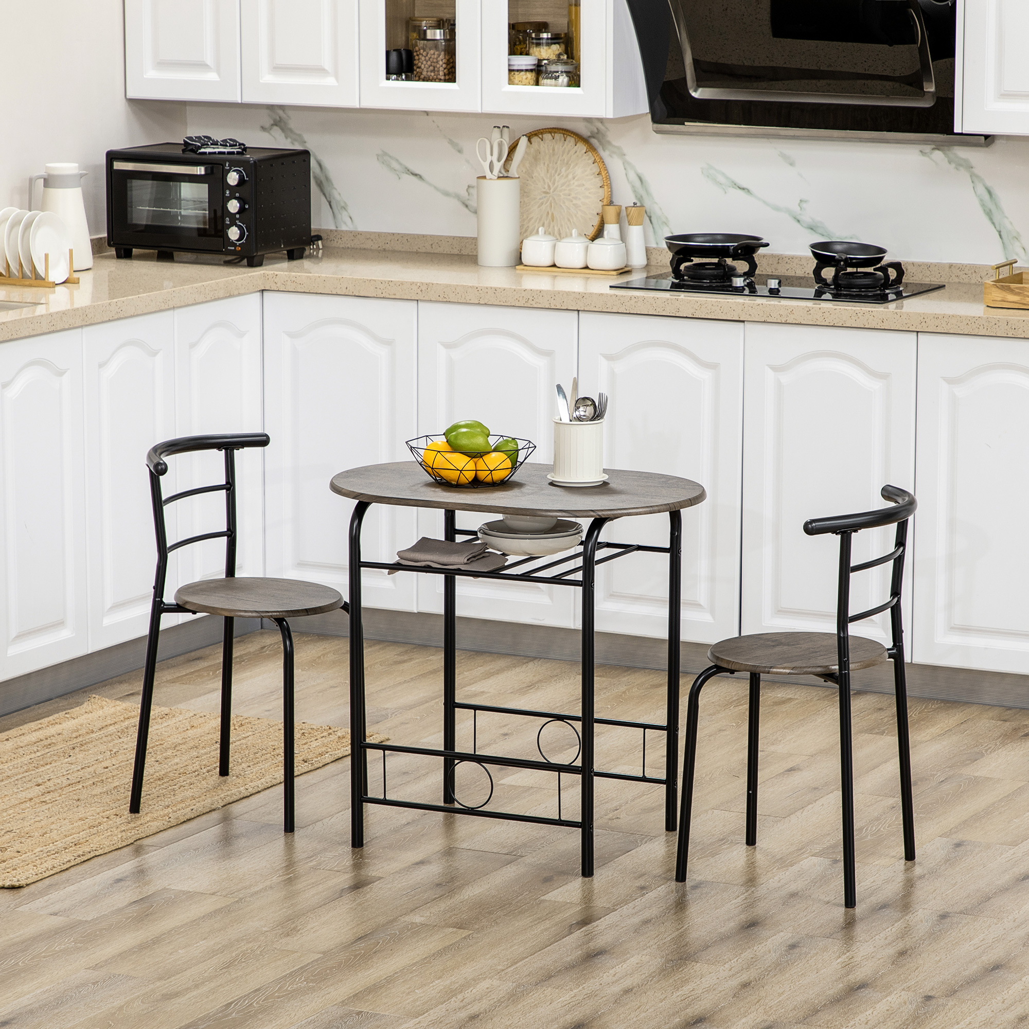 Bistro-Set Esstisch Küchentisch mit Stühlen Set, 1 Tisch, 2 Stühle, 80 cm x 53 cm x 74,5 cm, Schwarz