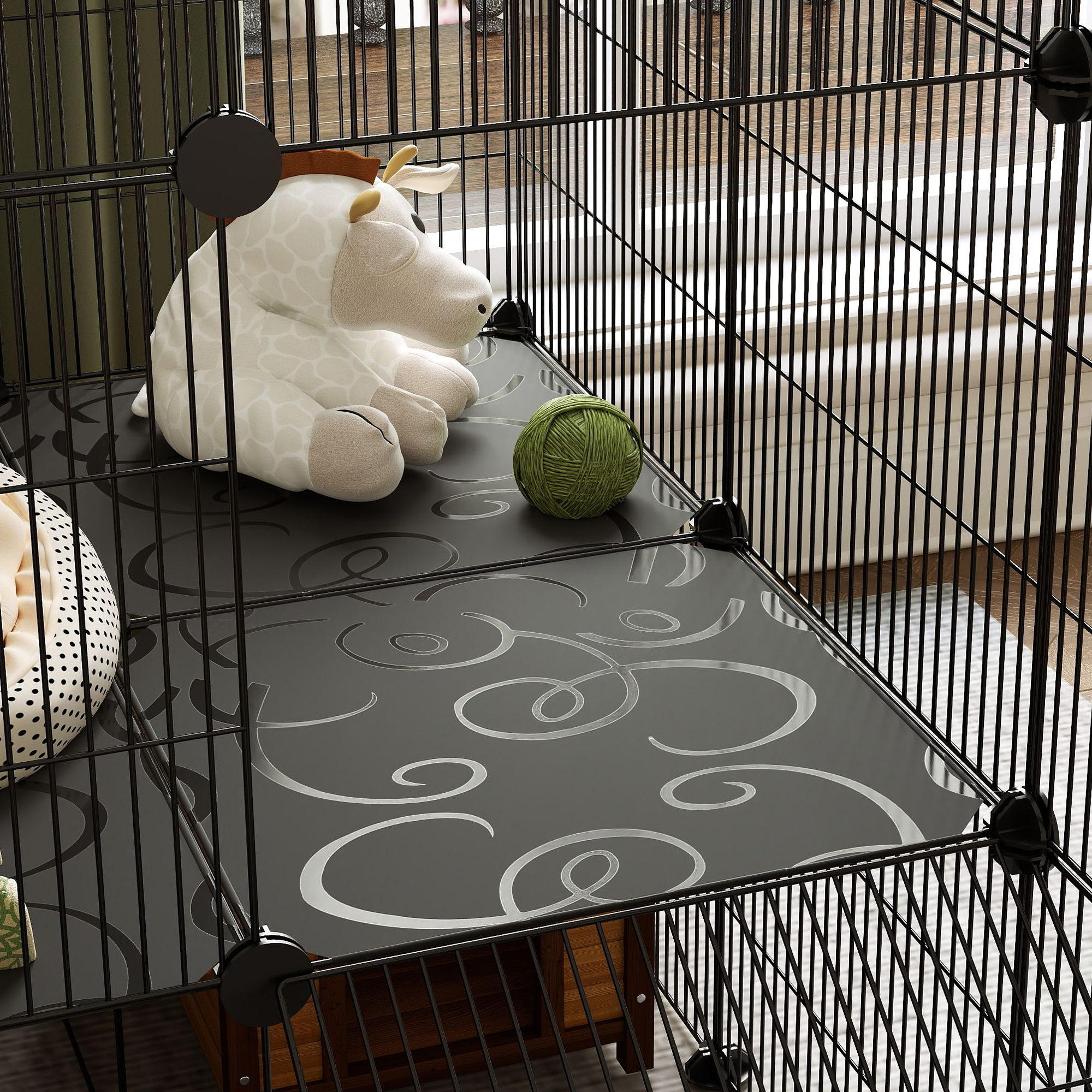 Gehege für Zwergkaninchen, 39-Paneel-Stall für kleine Haustiere, mit Rampe, für Kleintiere, Indoor, Schwarz