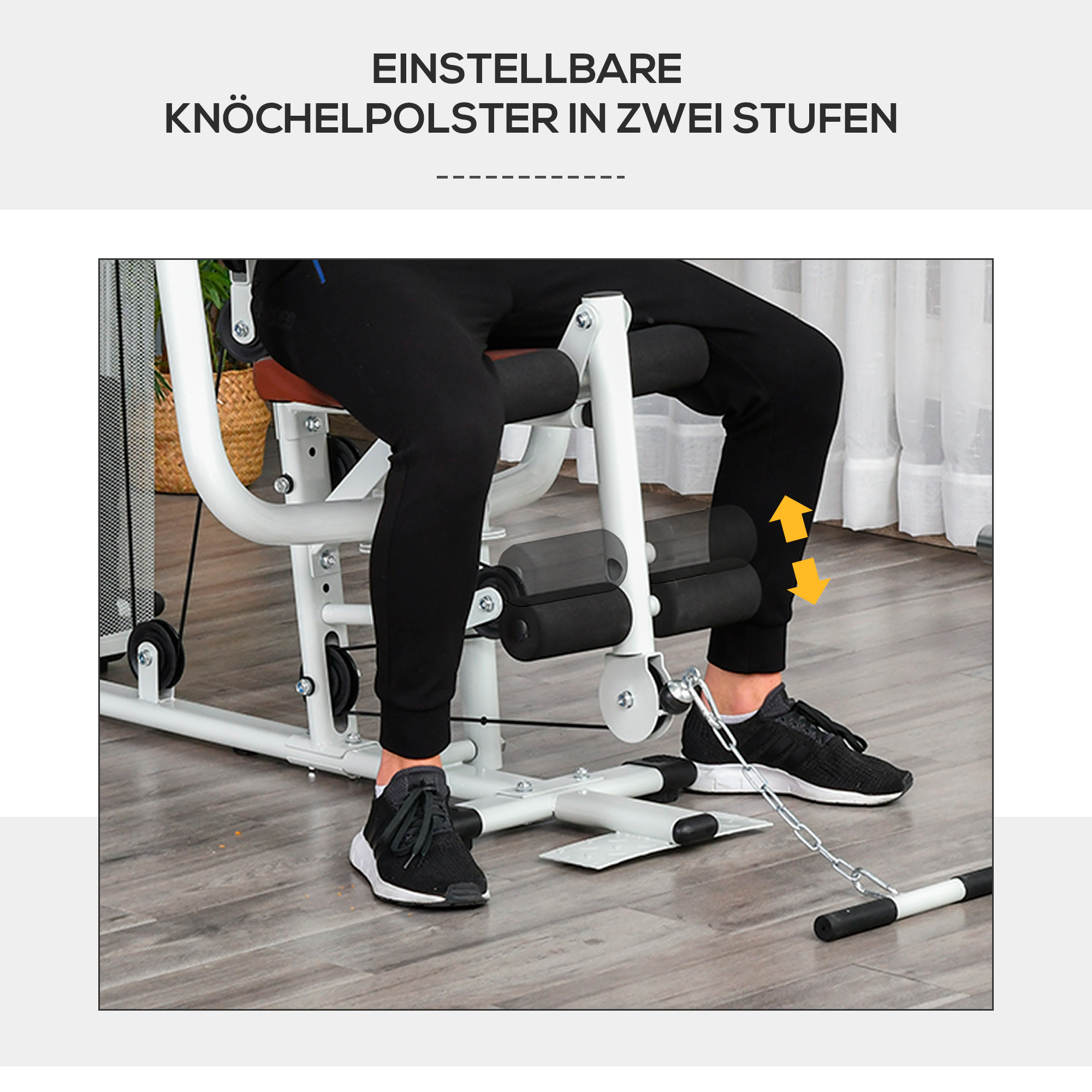 Gym Kraftstation Fitnessstation Multigym Fitnesscenter Fitnessgerät inkl. Gewichten Latzug Beincurl  Metall PU-Kunstleder Weiß 150 x 110 x 210 cm