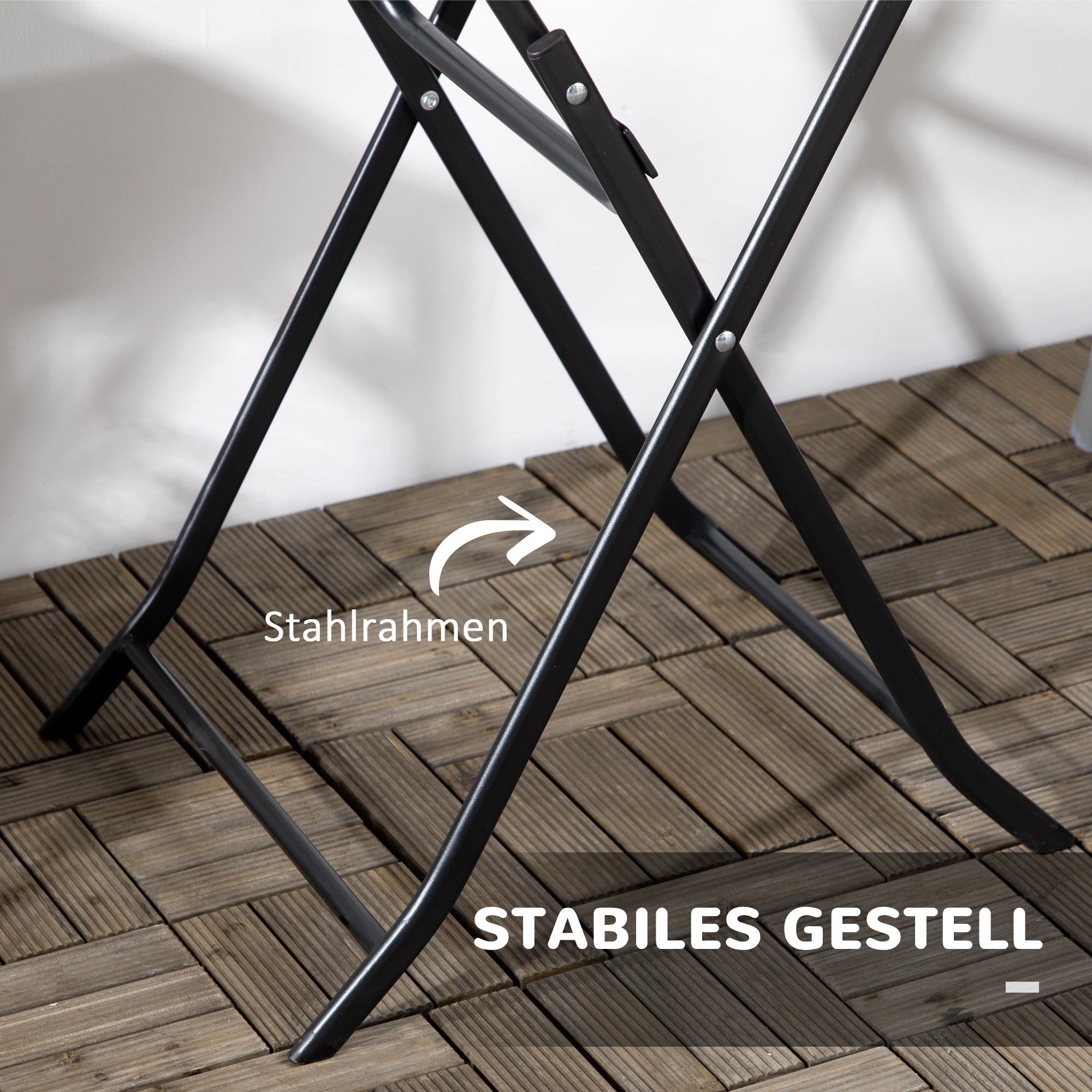 Gartentisch, rund, klappbar, für 2 Personen, Holzoptik, Stahl+Kunststoff, dunkelgrau, 60 x 60 x 73 cm