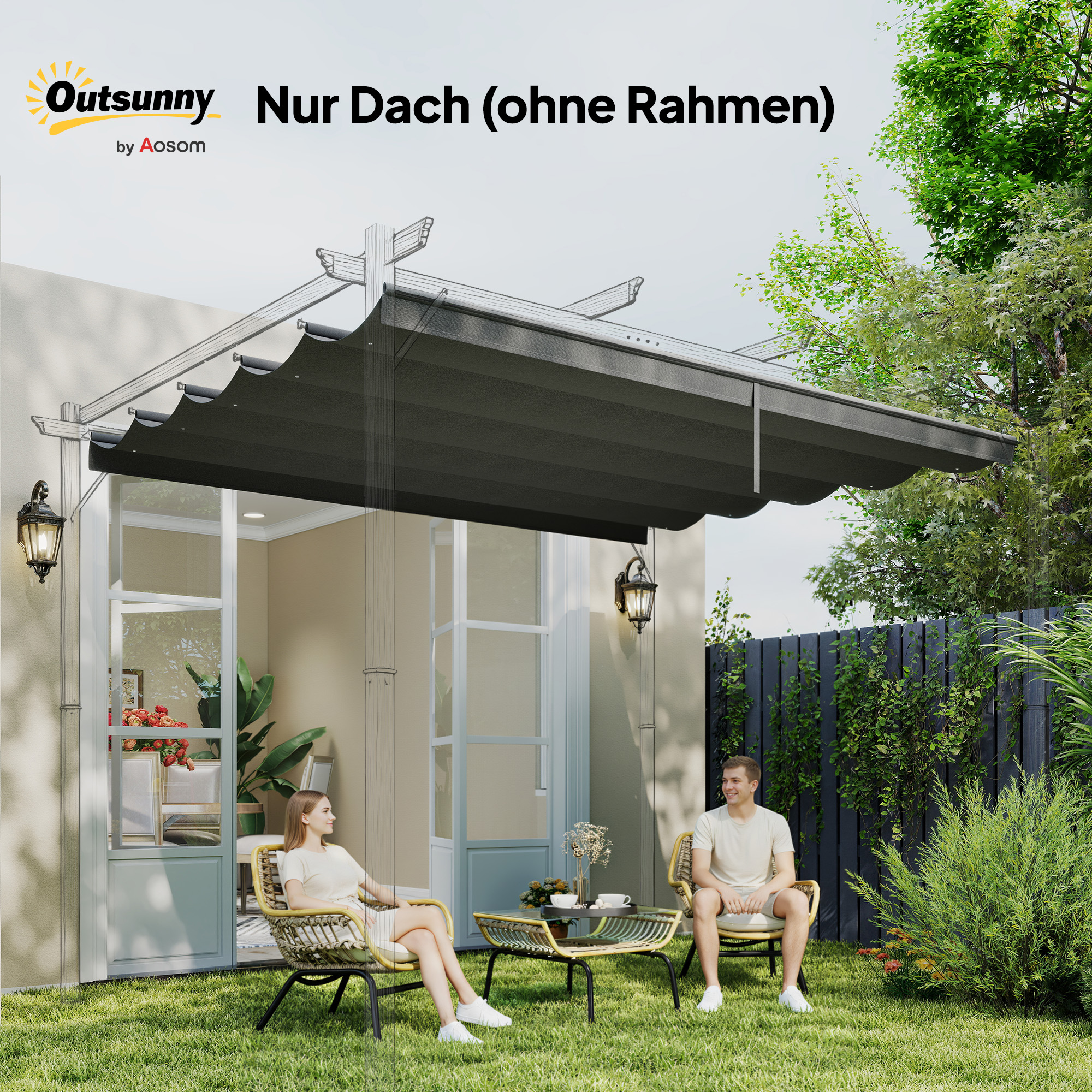 Ersatzplane für 3x3m Pavillons, mit Wasserablauflöchern, 2,50 x 2,55 m, Dunkelgrau
