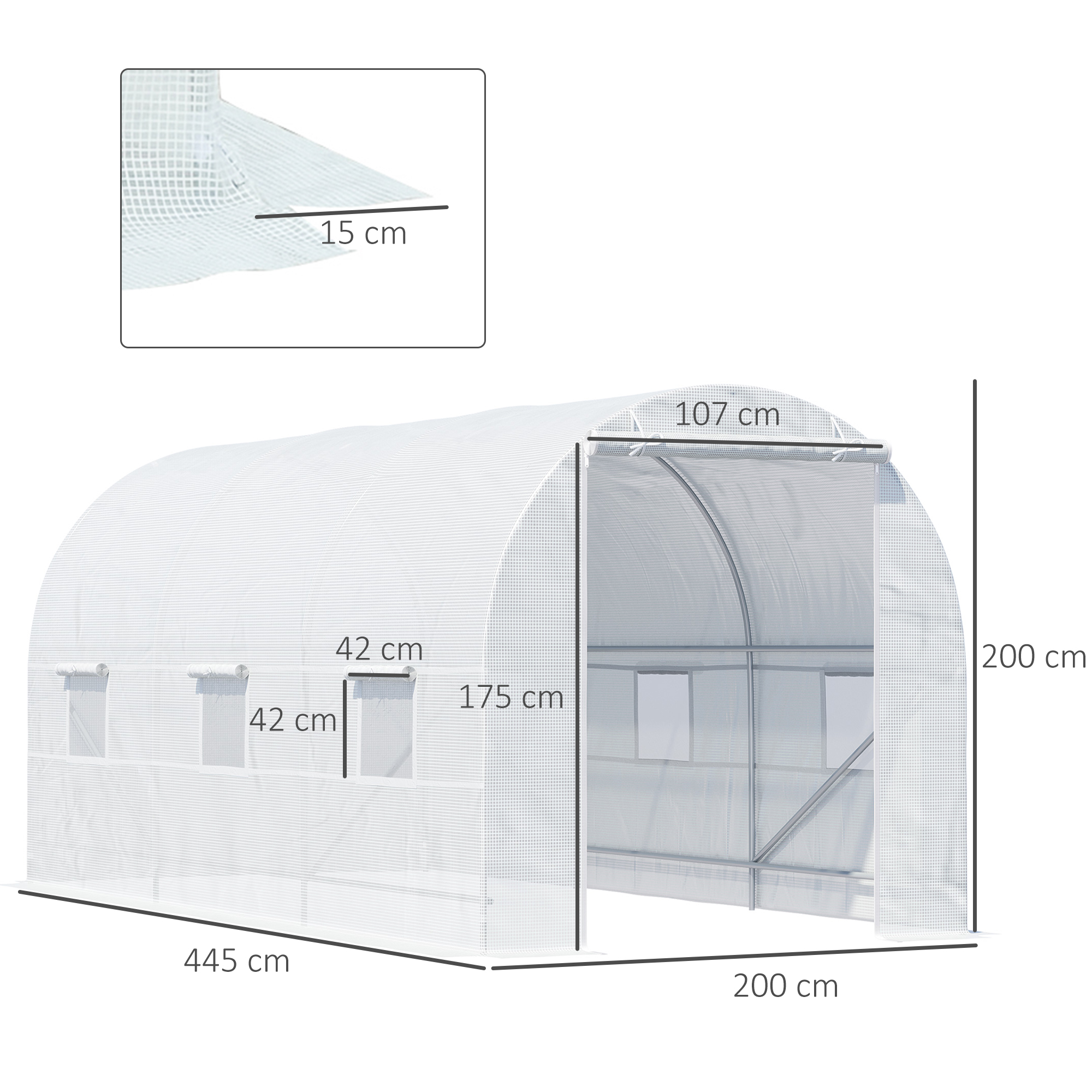 Foliengewächshaus Treibhaus begehbar mit Metallrahmen 4,45 x 2 x 2m Weiß