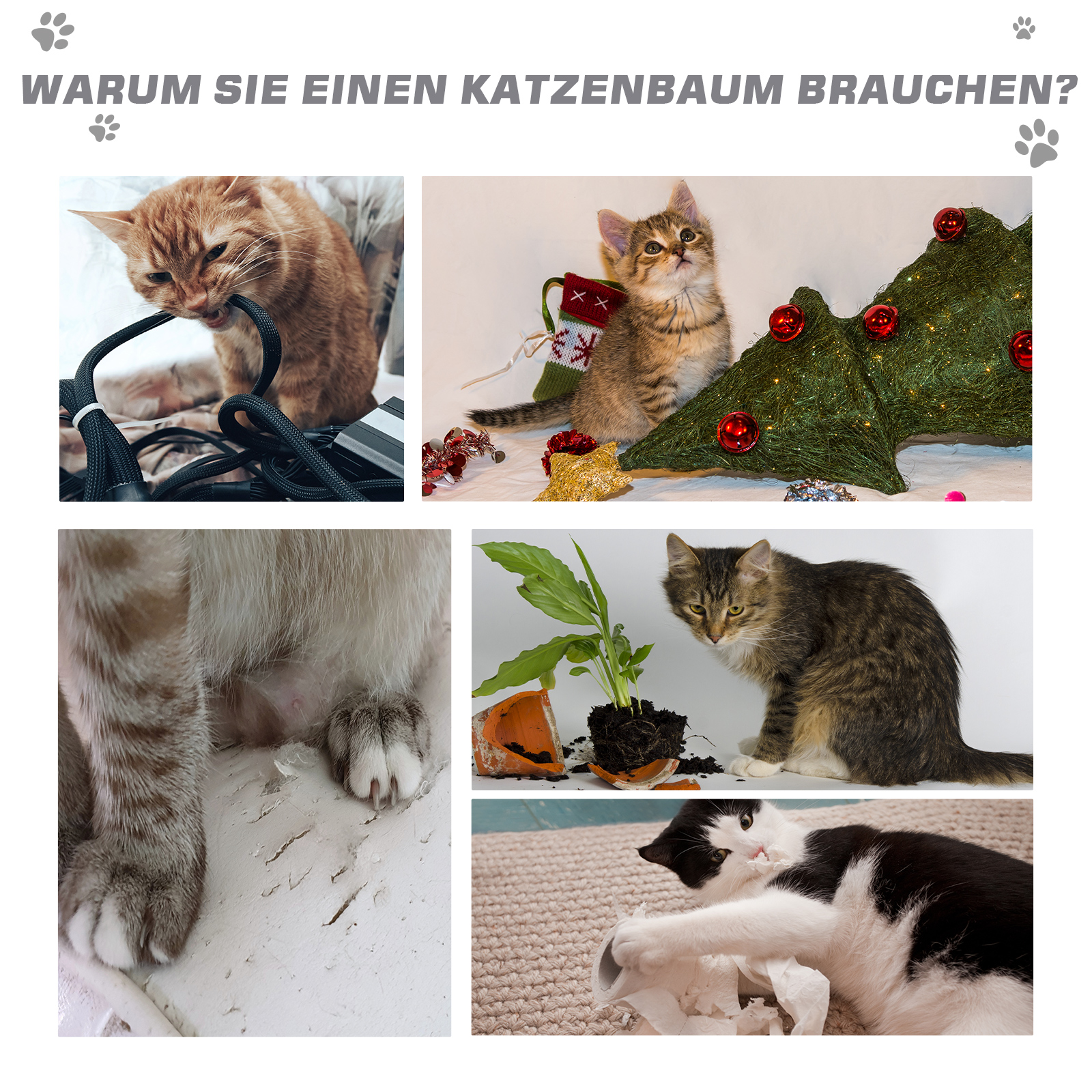 Kratzbaum 83 cm Kleiner Katzenkratzbaum mit Sisalsäulen, Katzenkratzbaum, Katzen Kletterbaum, Katzenbaum, Katzenmöbel Spielbaum für kleine Katzen, Hellgrau
