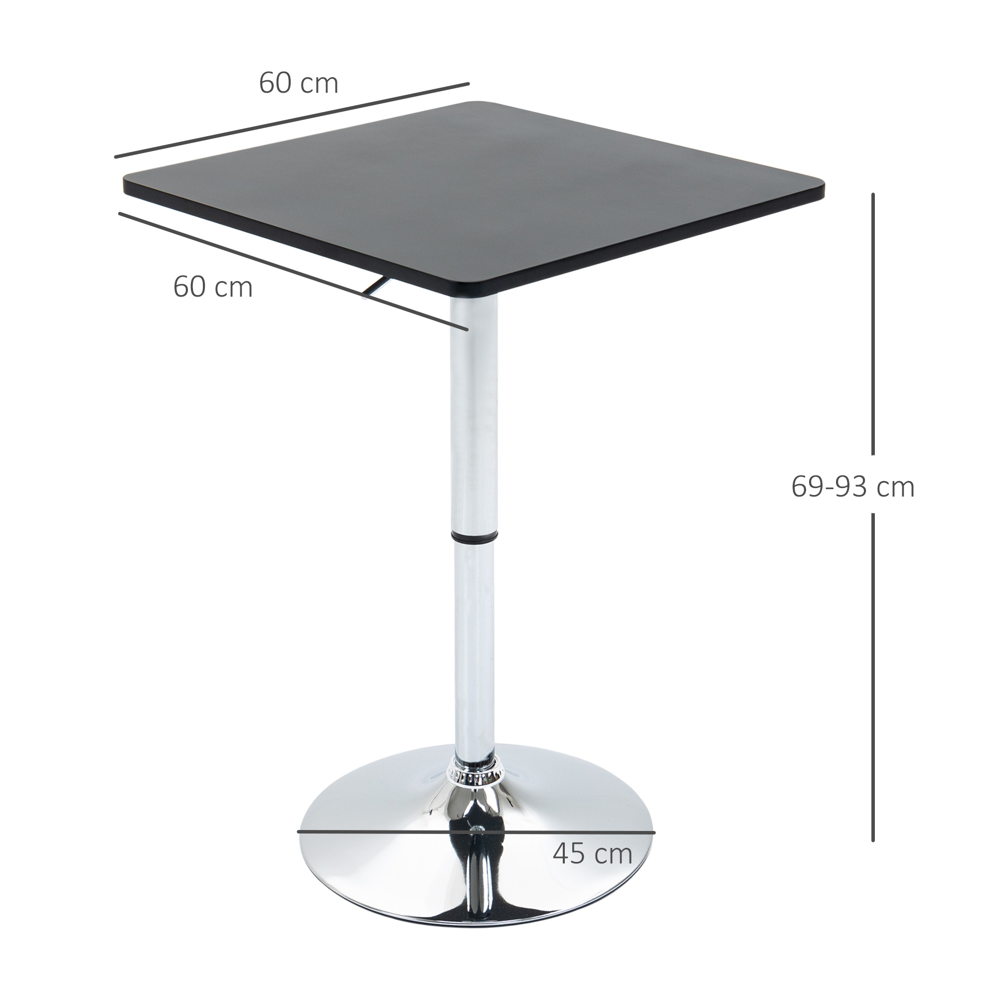 Höhenverstellbarer Bartisch, 360° drehbar, kratzfeste Füße, stabile Metallbasis, Schwarz/Silber