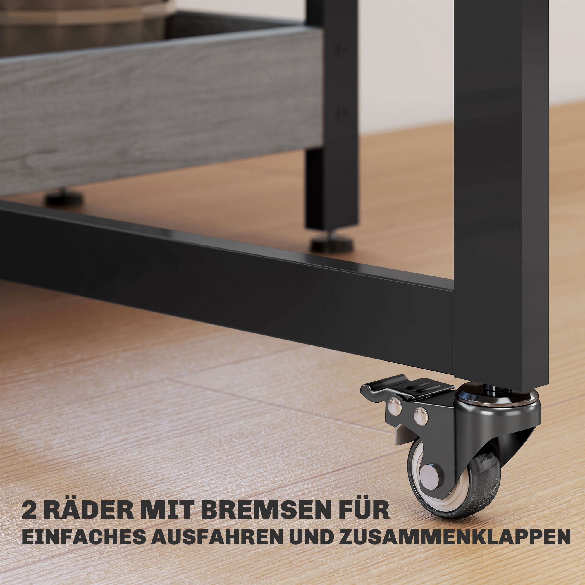 klappbarer Esstisch im Industriedesign, für bis zu 4 Personen, offene Regale, flexibel, Metall, Spanplatte, Grau