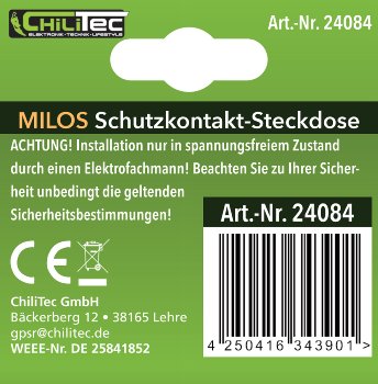 MILOS Schutzkontakt-Steckdose mit LED / weiß matt, 250V~/ 16A, Licht mit Sensor