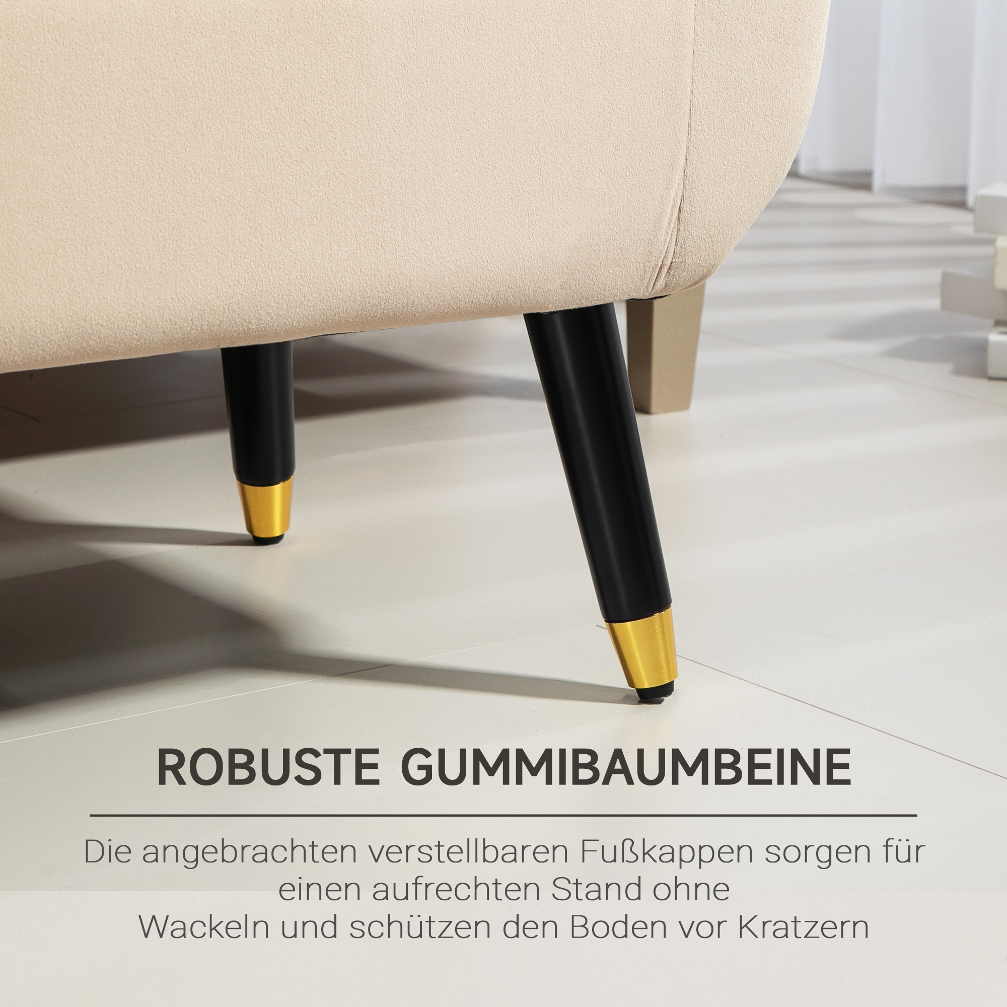 Polsterbank mit Stauraum, Armlehnen, Samtartiges Polyester, Kautschukholz, 107 x 42 x 65 cm, Beige