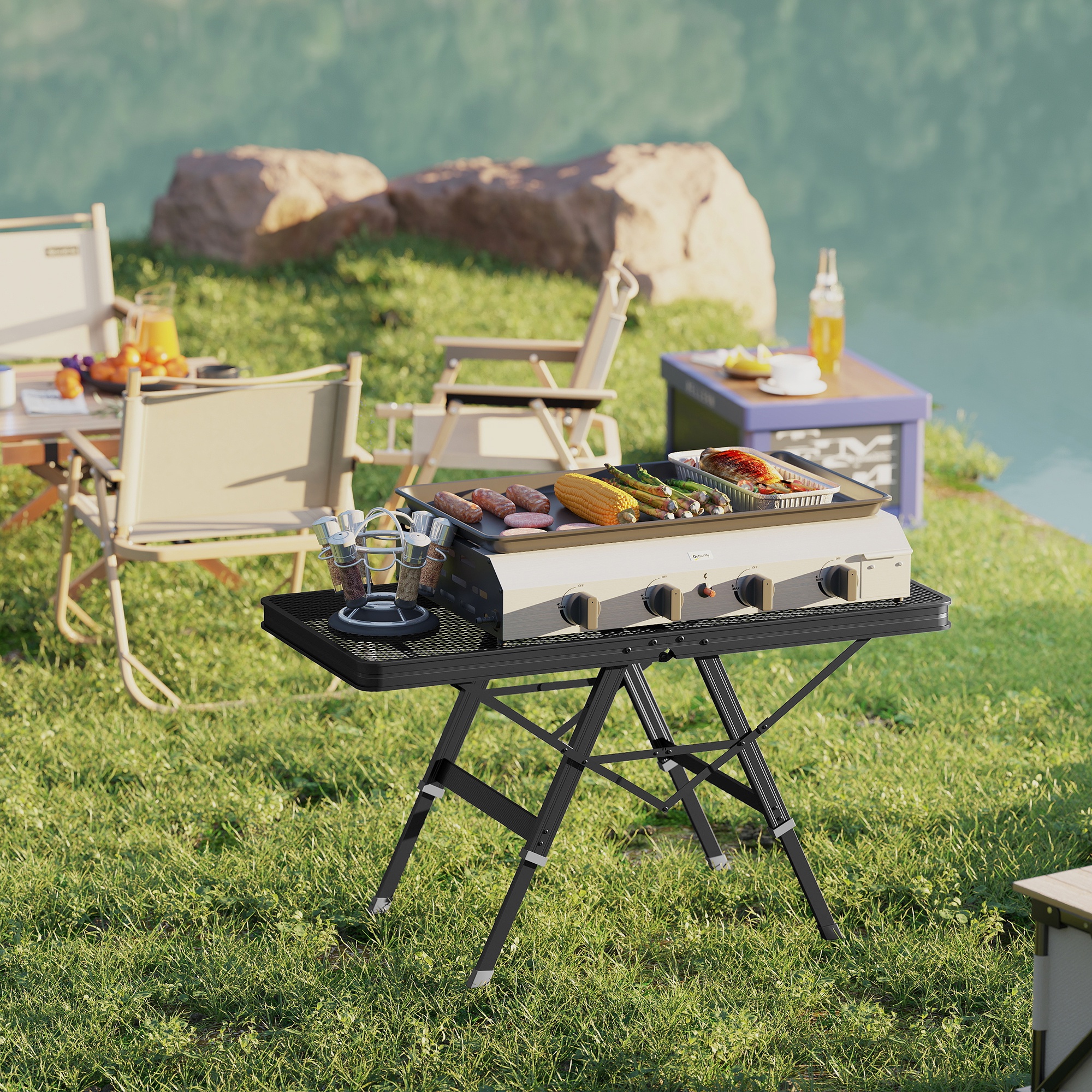 Campingtisch höhenverstellbar Klapptisch mit Metallgitter Klappbar aus Aluminium