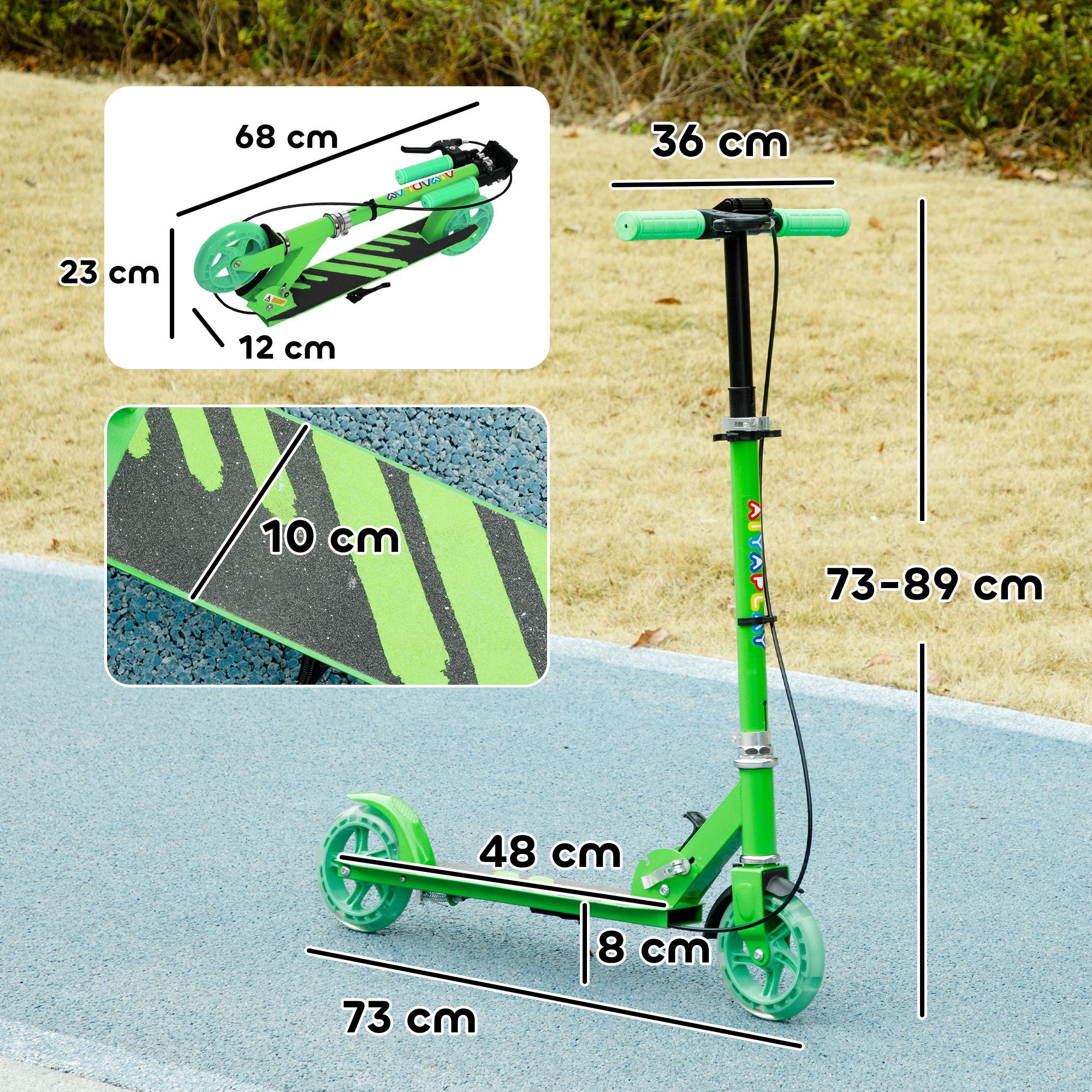 Kinderroller, Doppelte Bremsen, Metallrahmen, Fußstütze, faltbar, 3-8 Jahre, Grün