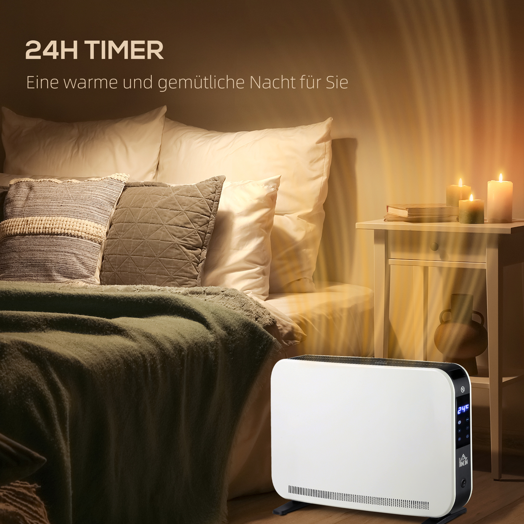 Elektroheizung 2000W Heizlüfter mit 3 Heizstufen Heizkörper mit LED-Anzeige, 24-Stunden-Timer Verstellbar Temperatur für 18 m²