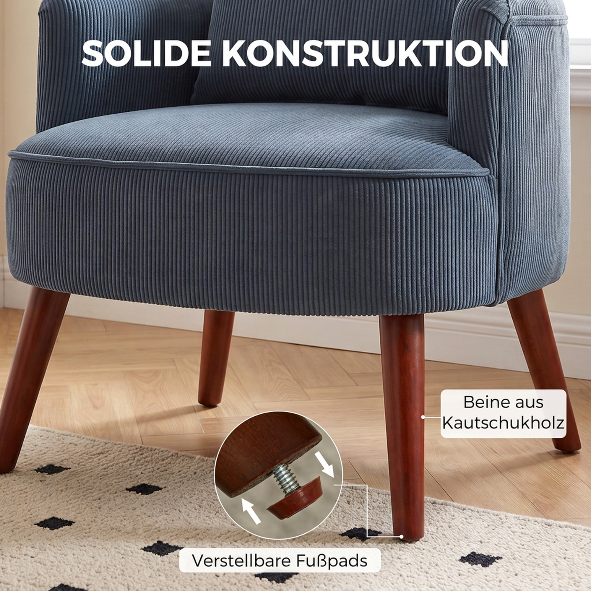 Moderner Armlehnstuhl, Gepolsterter Akzentstuhl mit Lendenkissen, Blau