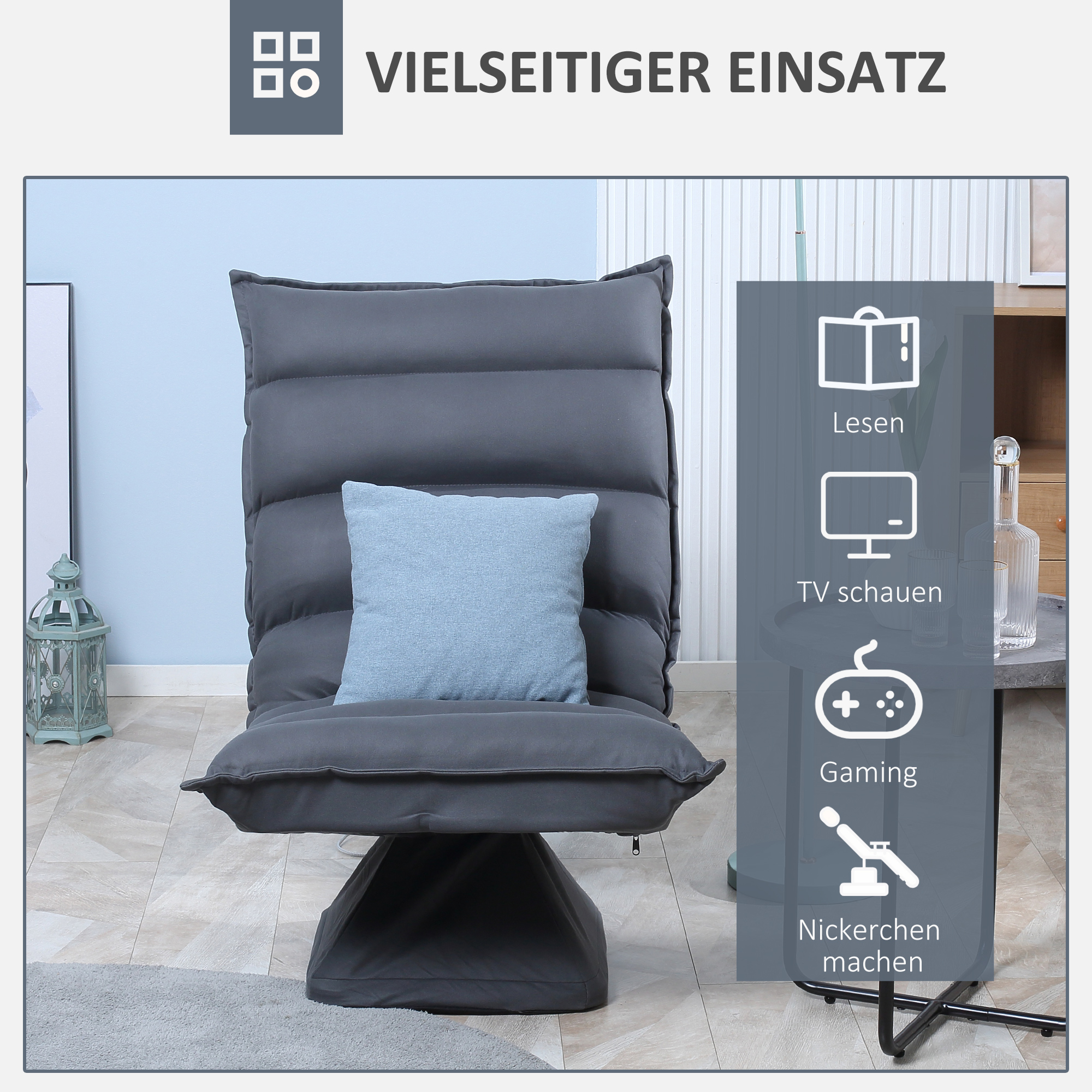 Sessel, drehbarer Sitz, neigbare Rücklehne, weiche Polsterung, atmungsaktiver Bezug, Dunkelgrau, 62 x 70 x 95cm
