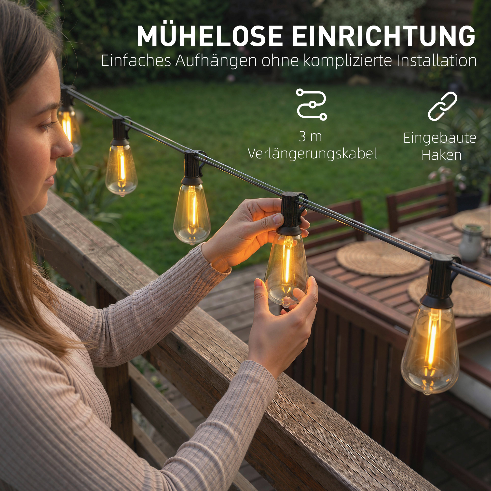 50 LED Vorhanglichter, 18 m verbindbare Lichterkette, IP44 spritzwassergeschützt, Innen- und Außendekoration
