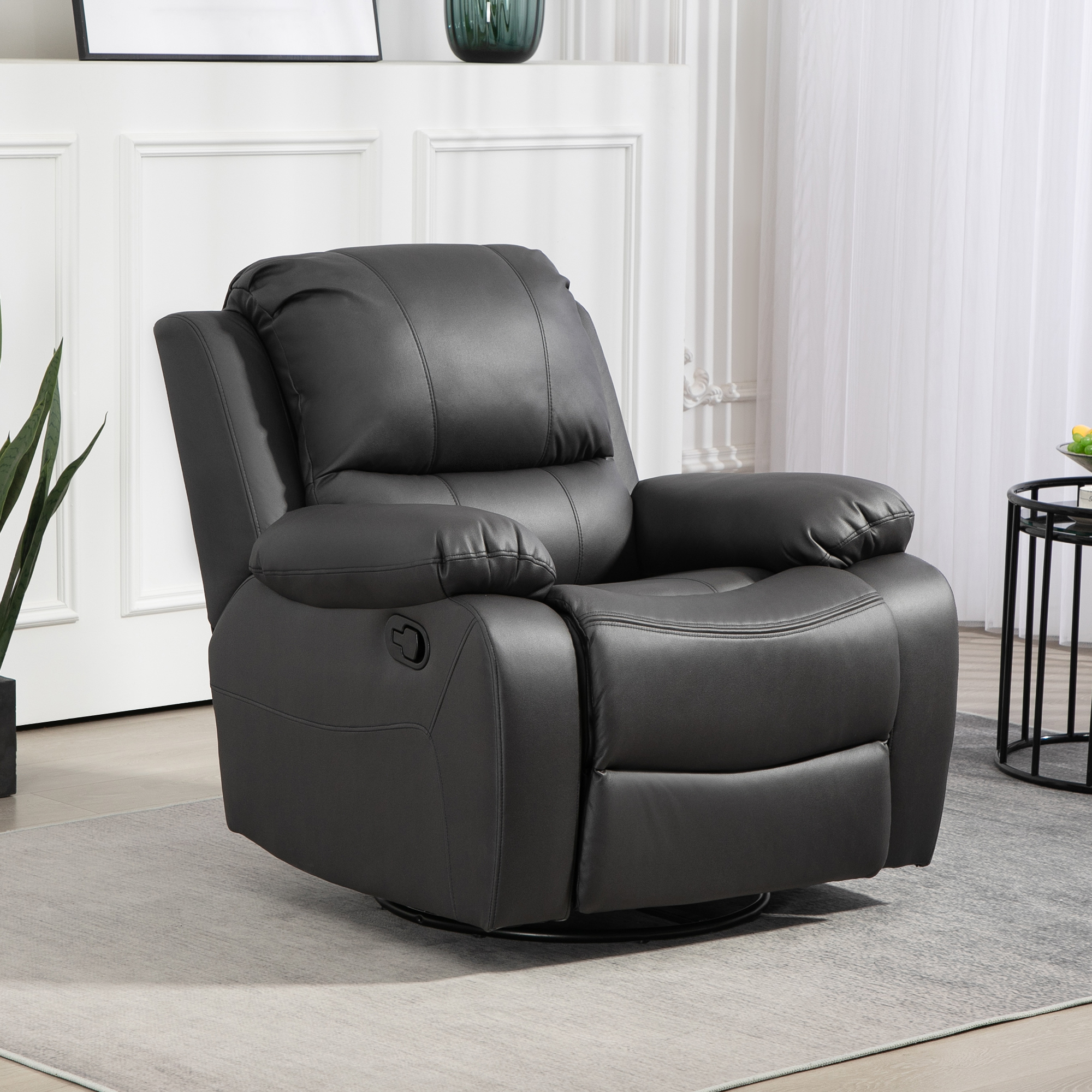 Relaxsessel, verstellbare Lehne & Fußstütze, drehbar, bis 150 kg, Stahlrahmen, 93x100x98cm, Schwarz