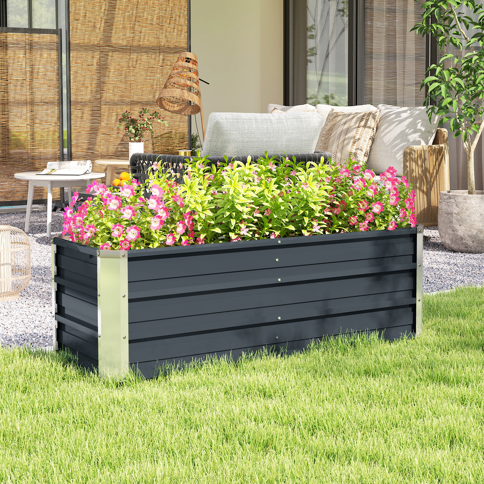 Hochbeet aus Stahl Gartenbeet Pflanzkasten Blumenkasten Blumenkübel mit Handschuhe Kohlegrau 125 x 47 x 40 cm