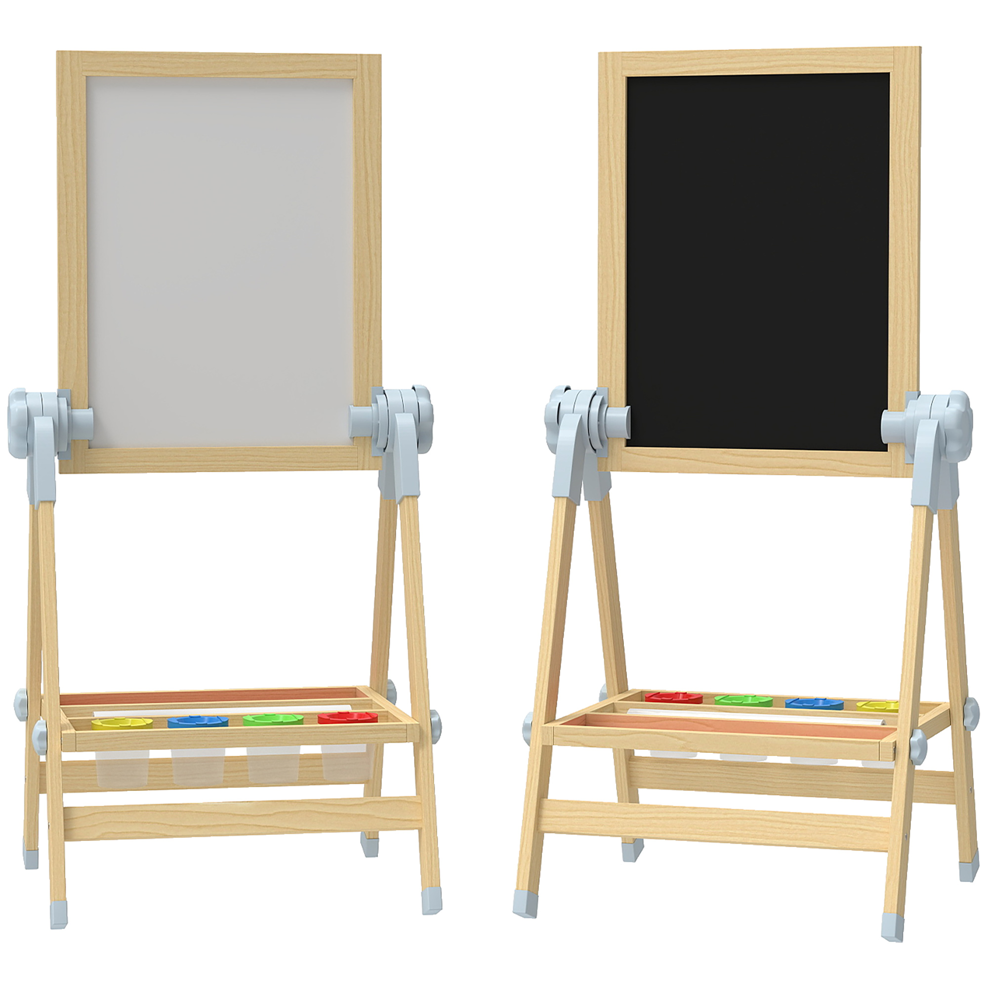 Kinder Staffelei aus Holz, Doppelseitige Whiteboard und Tafel Höhenverstellbar Standtafel mit Papierrolle, Ablage, Natur