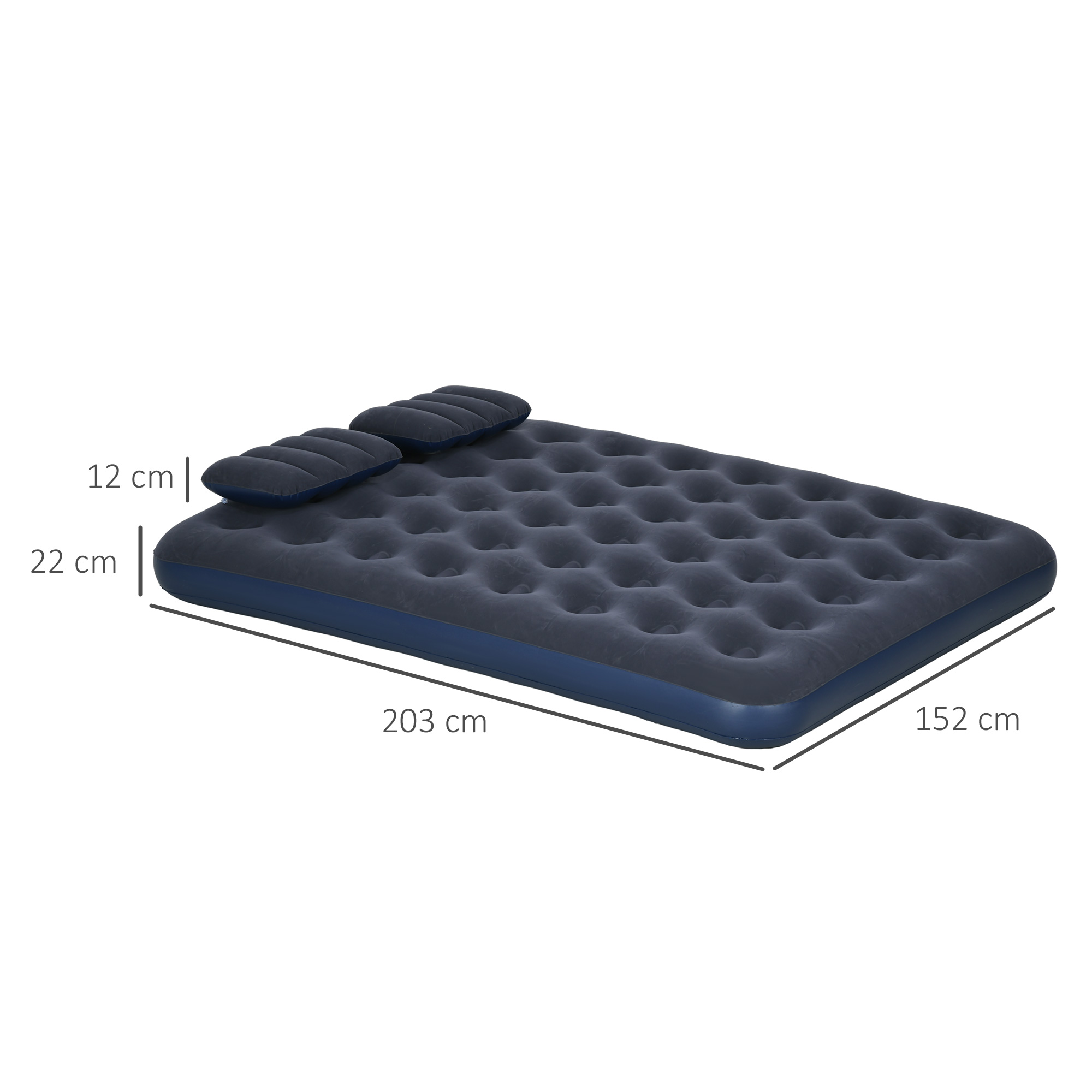 Luftmatratze für 2 Personen, mit Handpumpe, weich & robust, 203x152x22cm, Blau