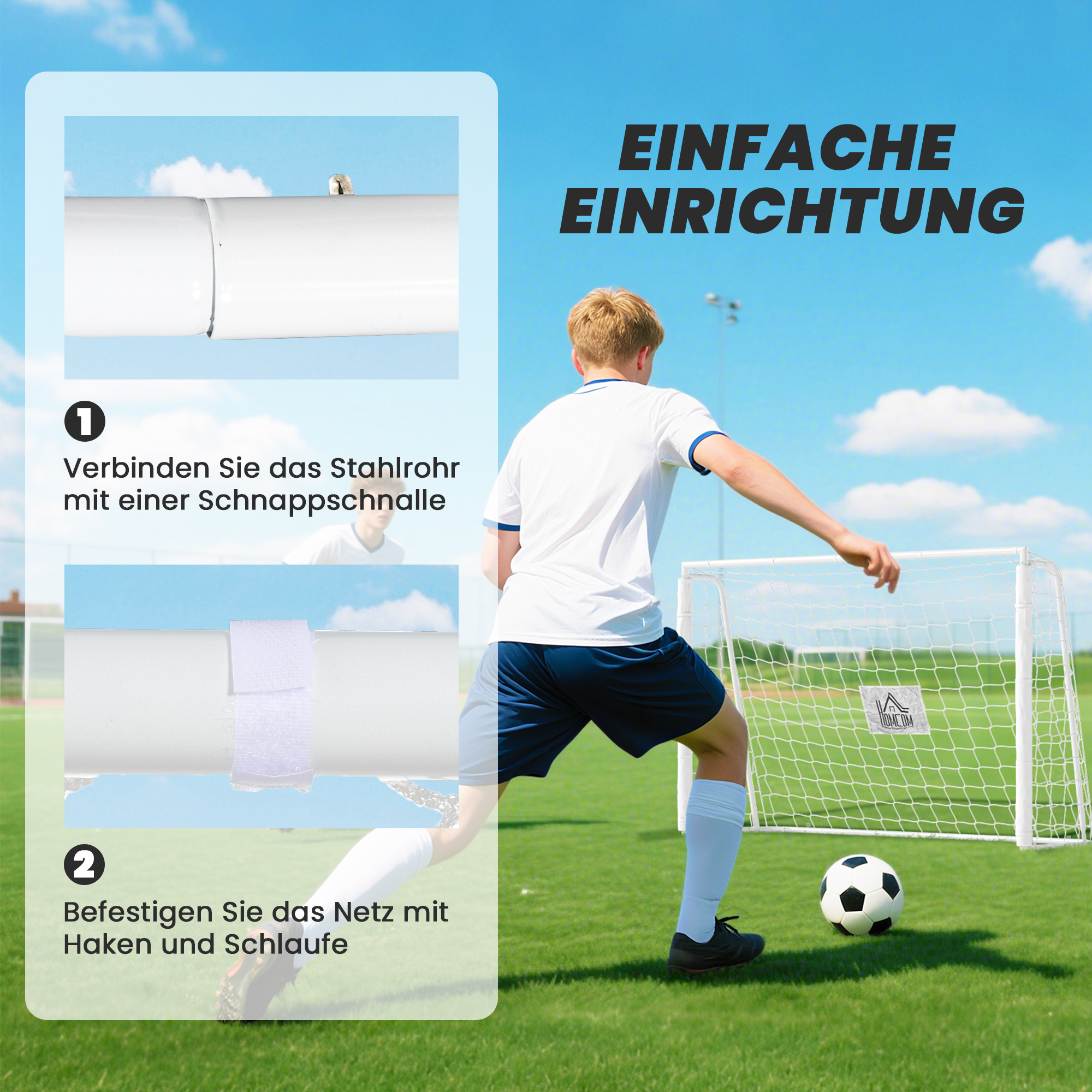 Fußballtor Kinder, Zielmarkierung, Stoßdämpfende Hülsen, Garten, 186x123cm, Weiß