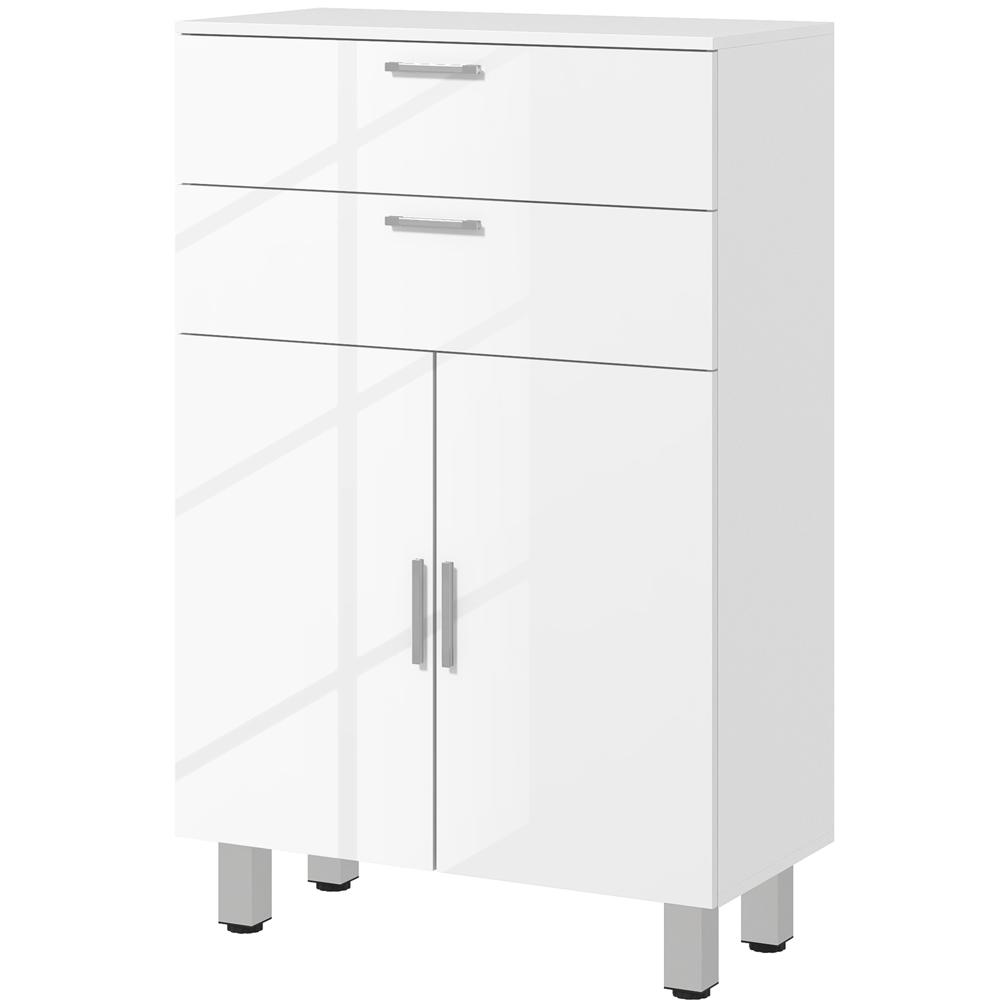 Badezimmerschrank, Badkommode, 2 Schubladen, verstellbares Regal, Holz, Weiß