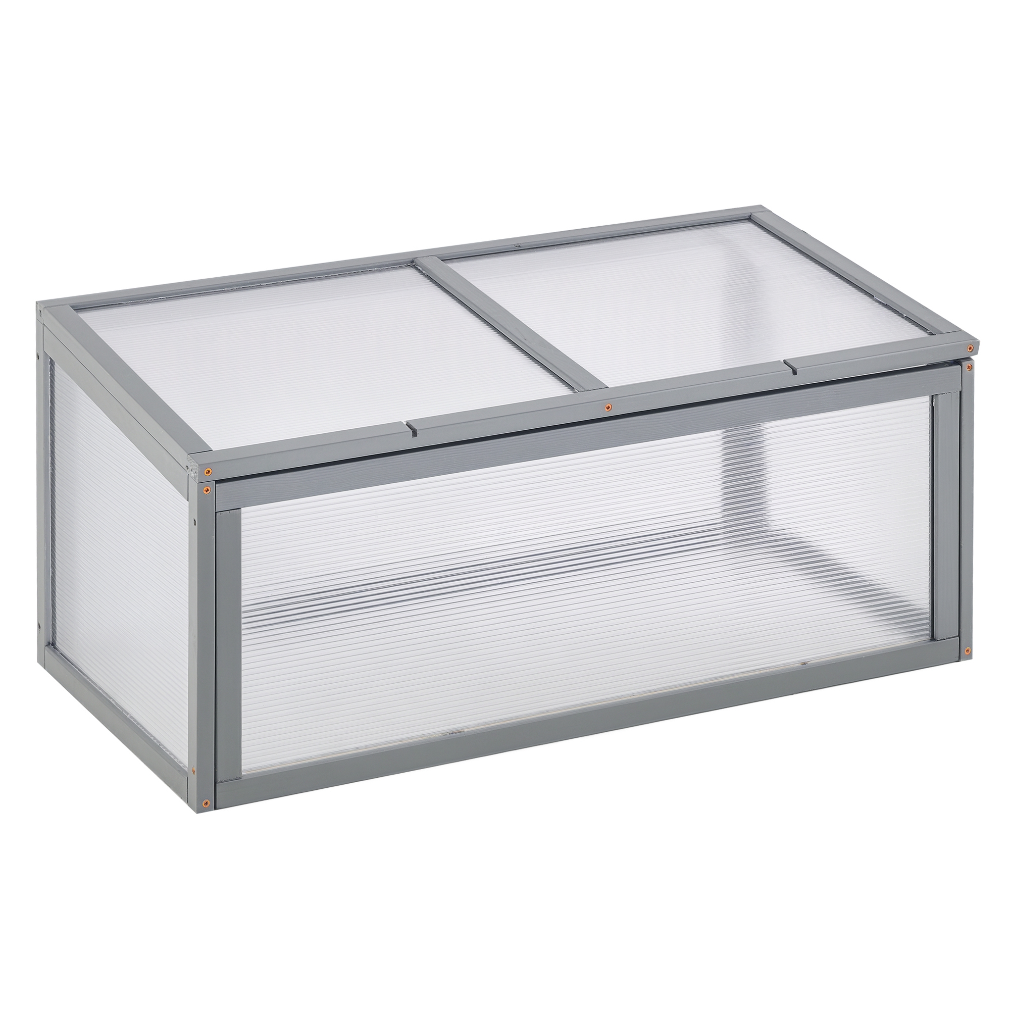 Frühbeet Holz und Polycarbonat Treibhaus 90 x 46 x 40 cm Gewächshaus mit Abdeckung wetterfest Frühbeetkasten für Garten Pflanzenbeet Grau