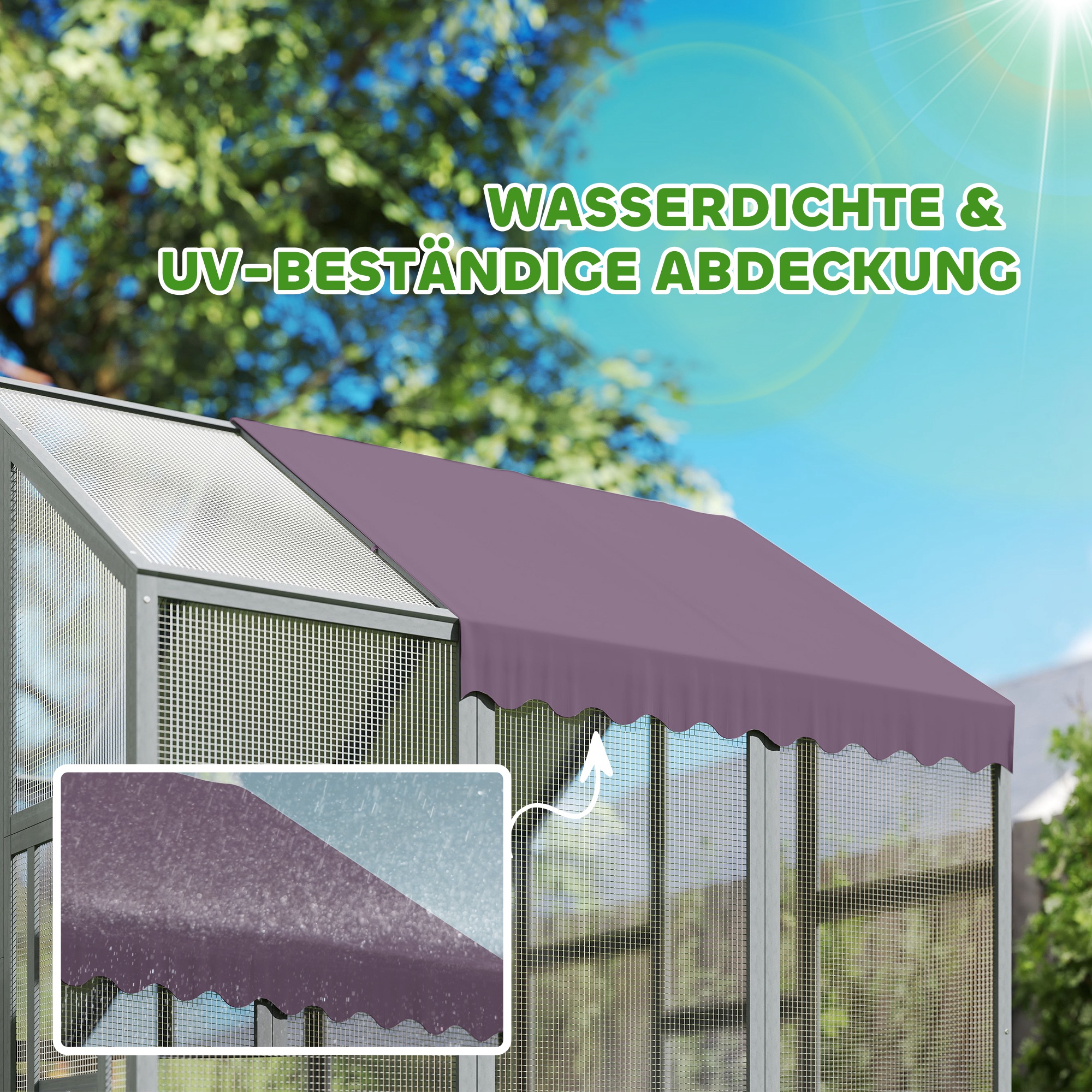 Hühnergehege, Hühnerstall mit wasserfestem Dach, 2 Nistkästen, 2 Sitzstangen, für 6-8 Hühner, ca. 1,7 x 1,8 x 1,8 m