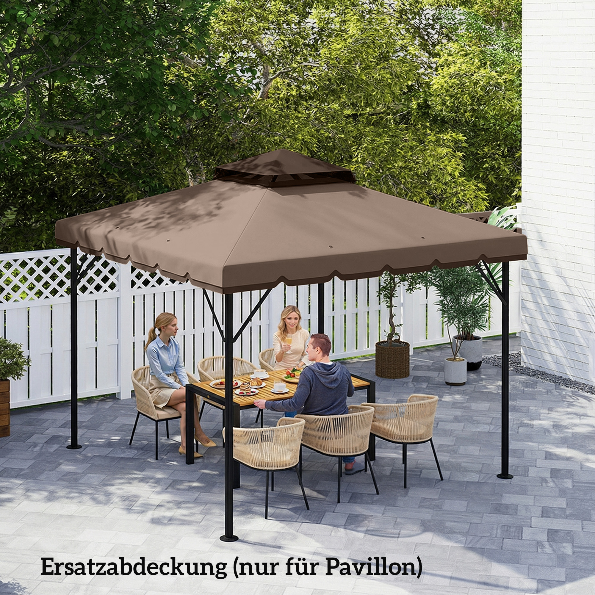 Ersatzdach für Pavillon 3x3m Wasserabweisend Pavillondach mit Doppeldach Wasserablauflöchern Khaki