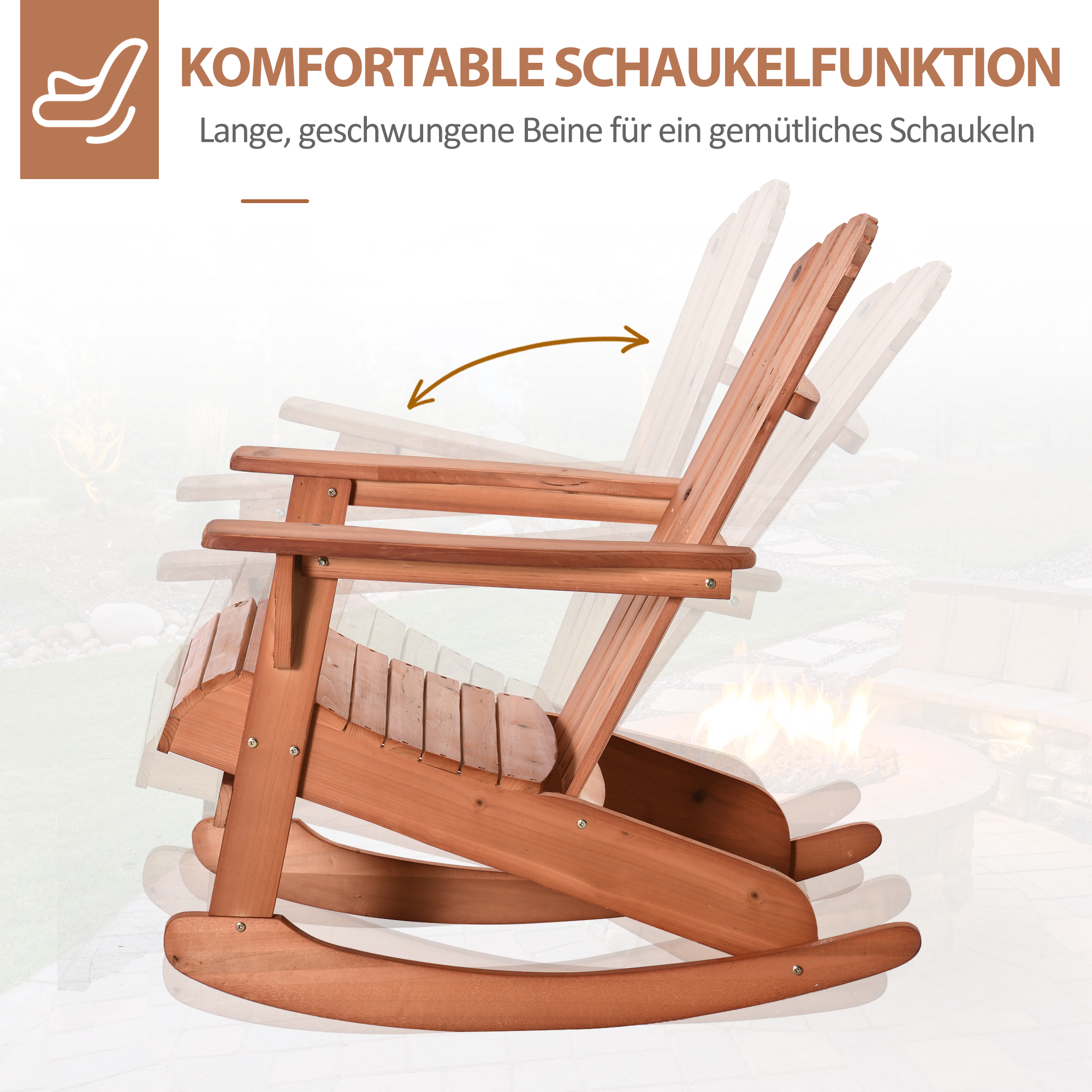 Adirondack Gartenstuhl Schaukelstuhl Schaukelsessel Gartensessel Gartenmöbel Balkonstuhl Natur 77 x 94 x 97 cm